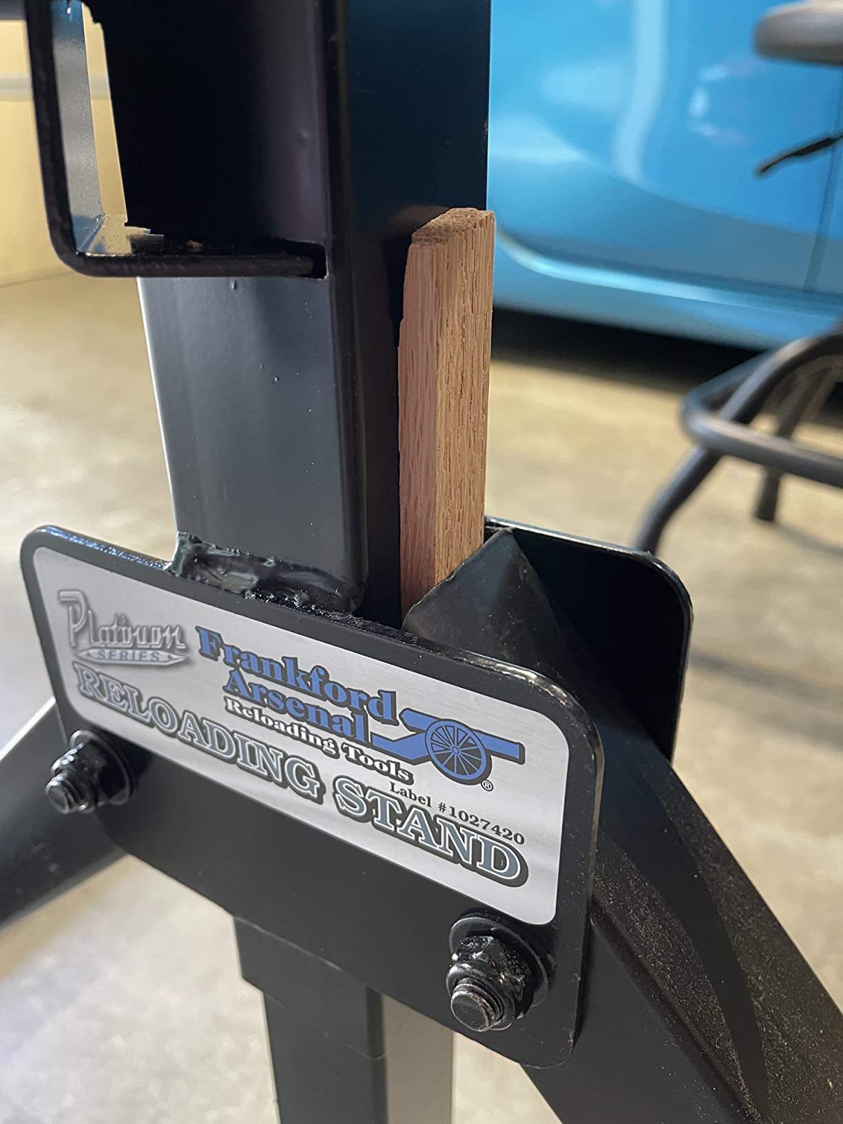 Frankford Arsenal Platinum Series Reloading Stand with Adjustable Steel Frame Construction, Wood Surface Center and Storage Bins for Reloading, Black, White, Blue customer photo 2