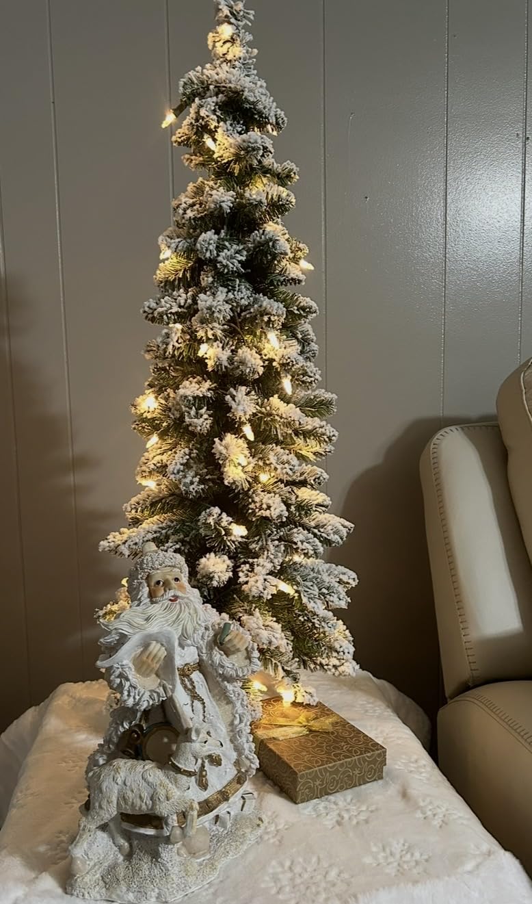 National Tree Company 3ft Pre-Lit Flocked Downswept Christmas Forestree | 50 Clear Lights, 198 Tips, Mini Artificial Christmas Tree, Metal Plate Base, Green customer photo 1