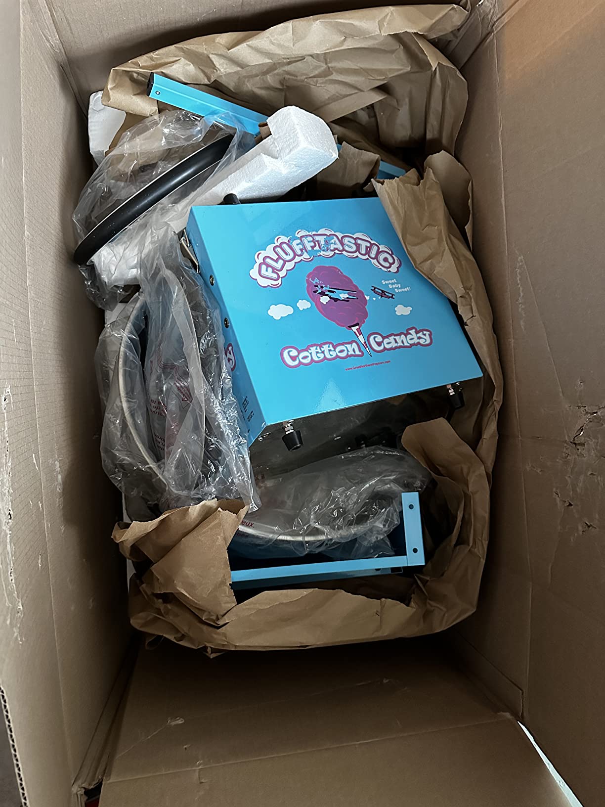 Cotton Candy Machine With Cart - 1000W Flufftastic Floss Maker With Stainless-Steel Pan, Side Trays, And 13in Wheels By Great Northern Popcorn (Blue) customer photo 1