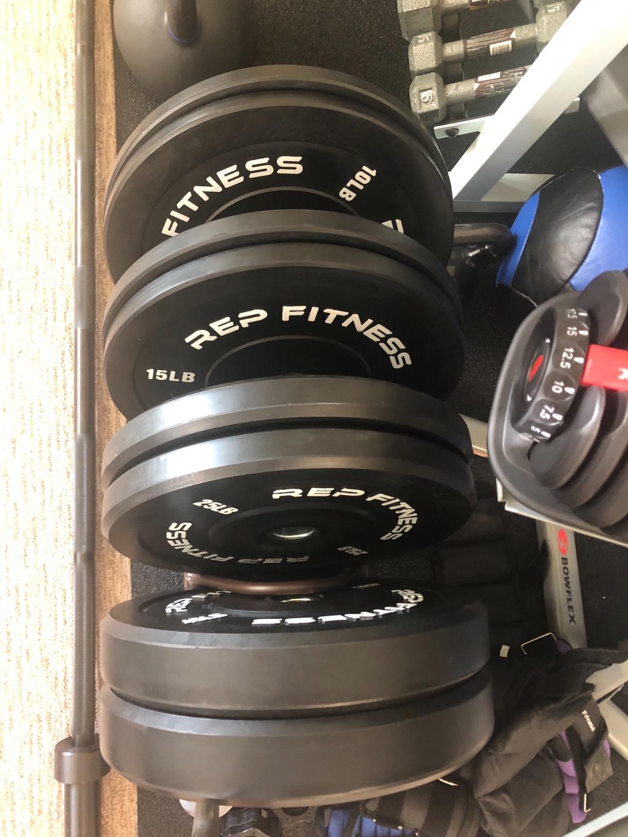 REP Fitness Rubber Bumper Plates, 5Lb to 370 lb Set Pairs, Olympic Standard Weights, Shock Absorbing Low Bounce Design, For Home Gyms, Fitness Centers, Strength Workouts, Barbell Use customer photo 2