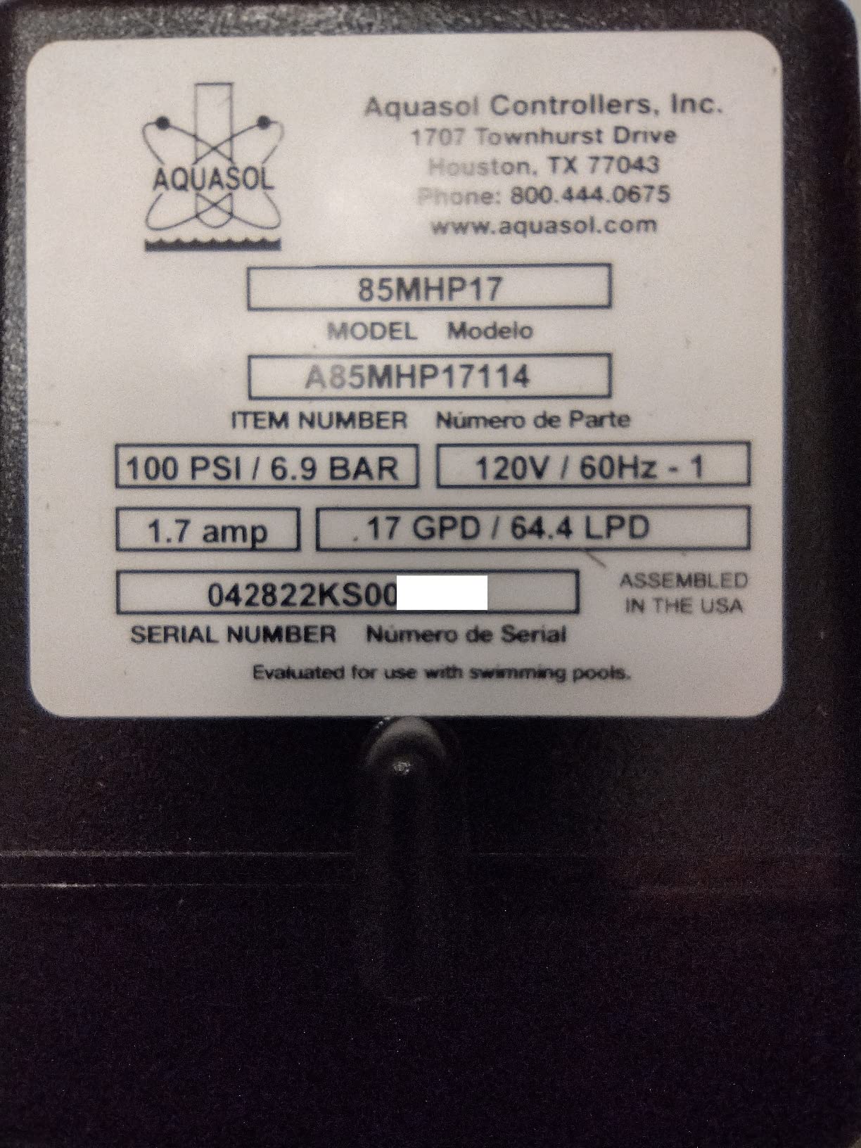 Stenner 85MJH2A2S Peristaltic Adjustable-Head Chemical Injection Pump, 0.8-17 GPD, 100 PSI, 120V, Polycarbonate, Black customer photo 1