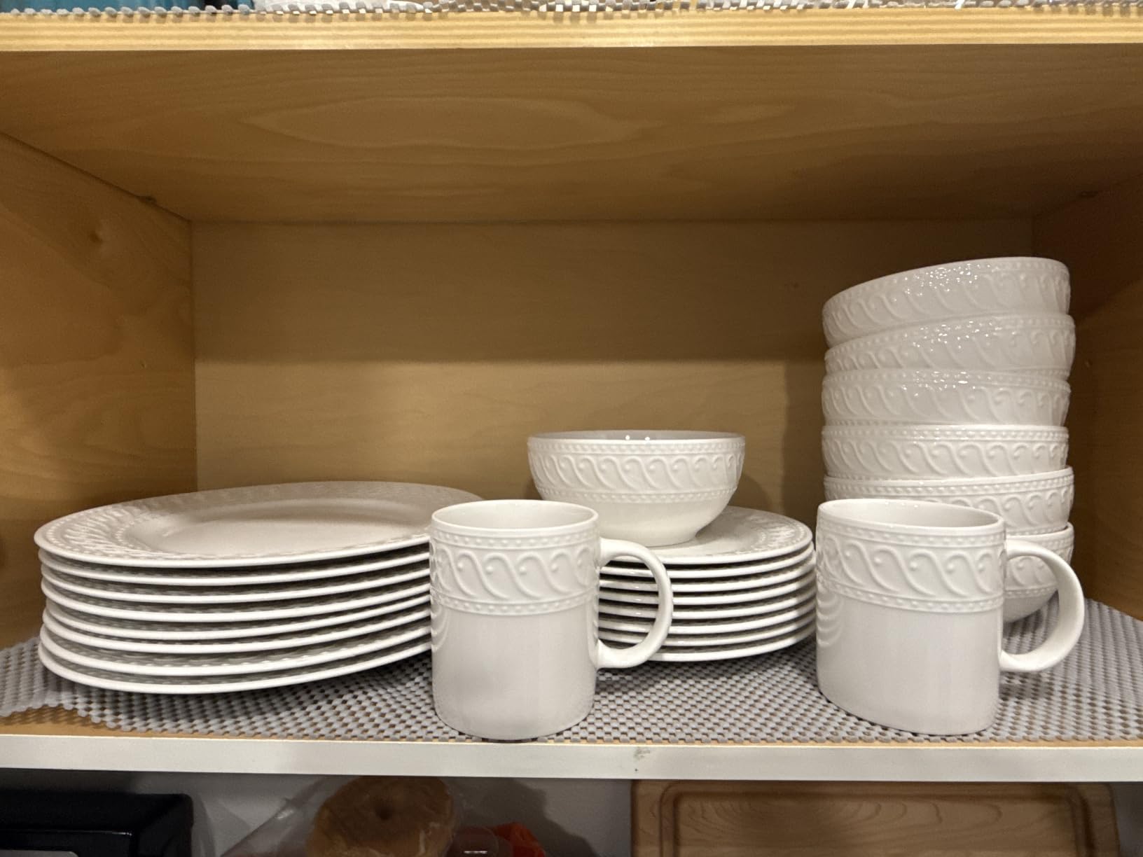 Pfaltzgraff Sylvia Dinnerware Set 32-Piece Service for 8 - White Porcelain Dinner Plates, Salad Plates, Soup Bowls and Mugs with Embossed Scrollwork customer photo 1