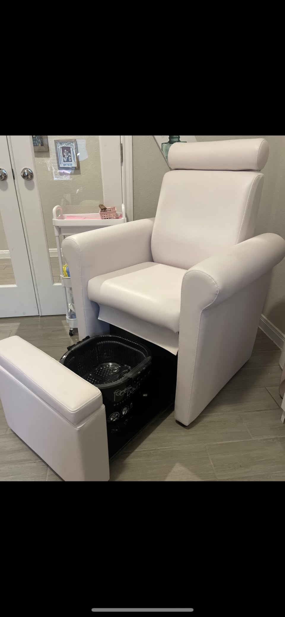 Buy-Rite Mona Lisa Plumb-Free Pedicure Chair Black Retractable Base | Plush Padded Upholstery, Fits Most Portable Footbaths, Reclining Back, Lockable Footrest, Retractable Storage Base For Salons customer photo 2