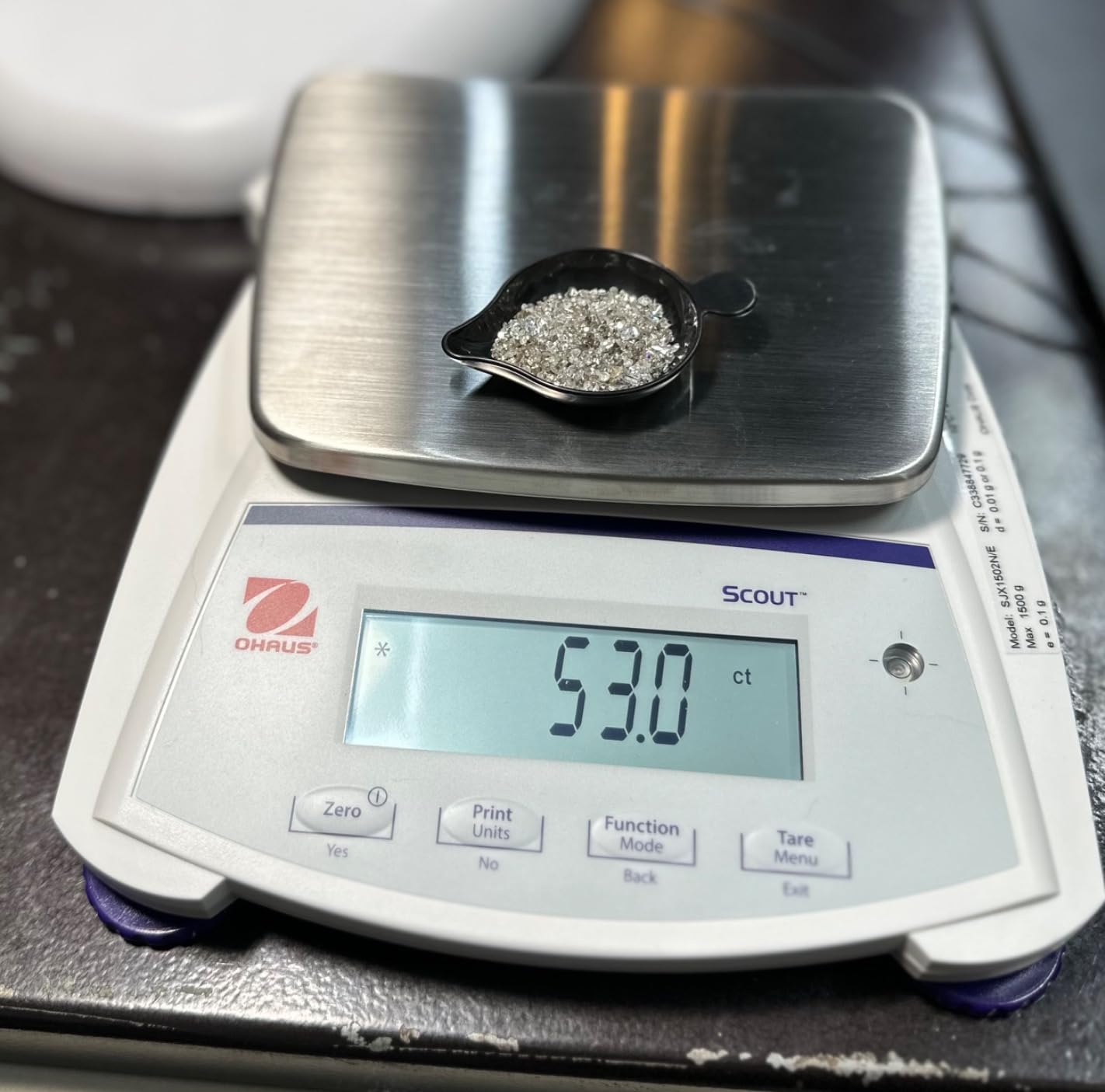 Ohaus Scout SJX1502N/E Portable Balance, 1500g x 0.01g, NTEP Class II customer photo 1