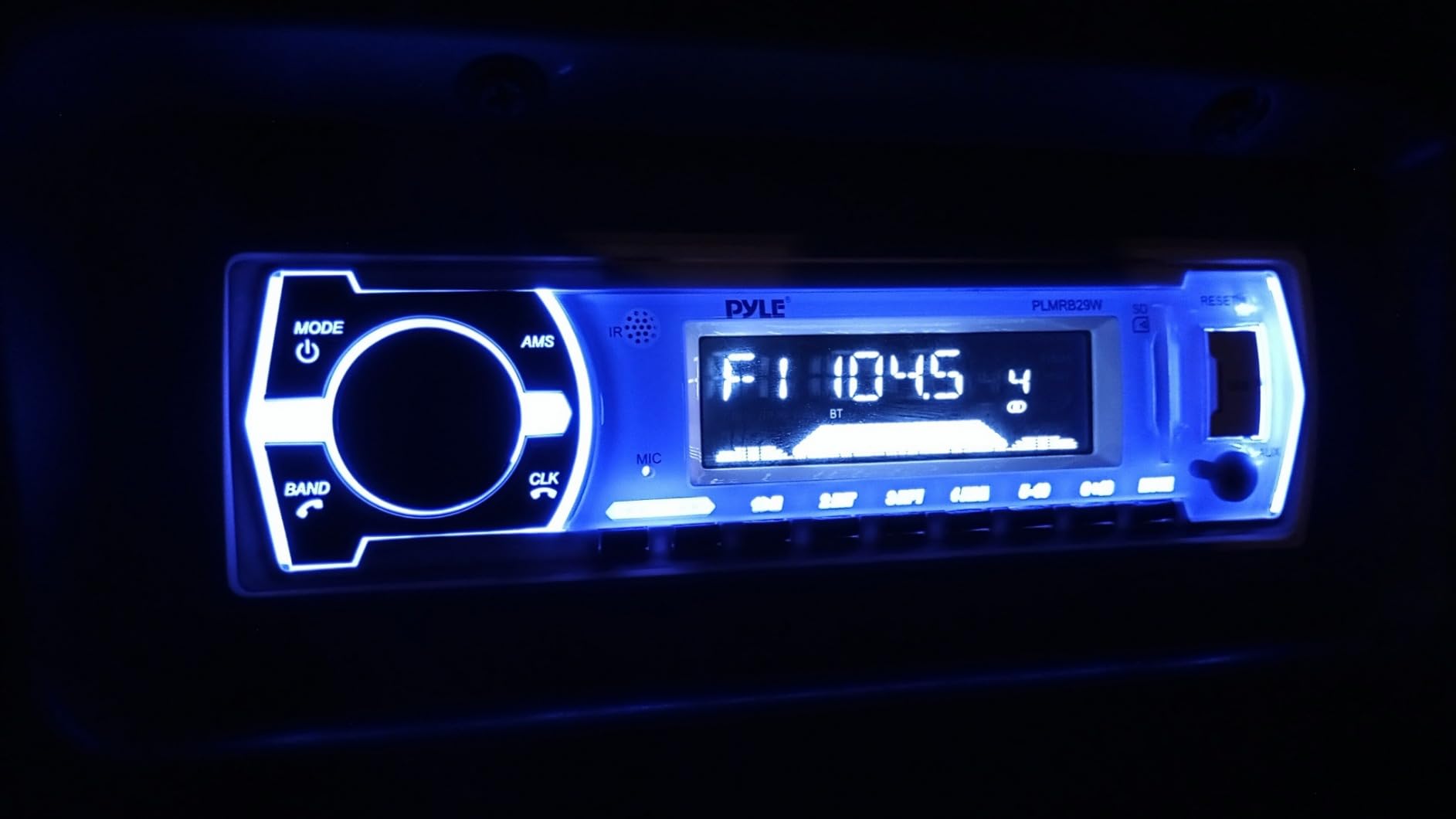 Pyle Marine Bluetooth Stereo Radio - 12v Single DIN Style Boat In dash Radio Receiver System with Built-in Mic, Digital LCD, RCA, MP3, USB, AM FM Radio - Remote Control - PLMRB29B (Black) customer photo 2