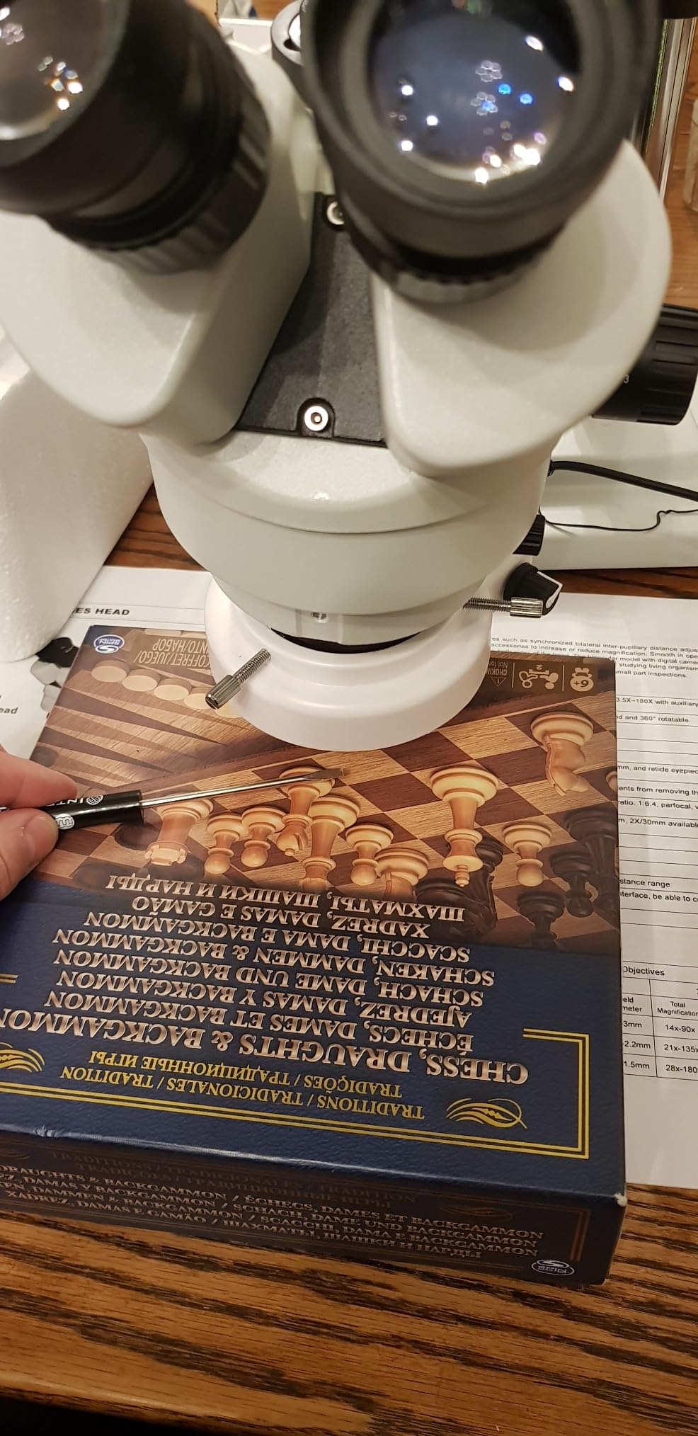 Trinocular Stereo Zoom Microscope 3.5X-90X, Double-Arm Boom Stand | Simul-Focal Head with Bright 144-LED Ring Light; 0.7-4.5X Zoom Range, Heavy-Duty Reach and Stability customer photo 2