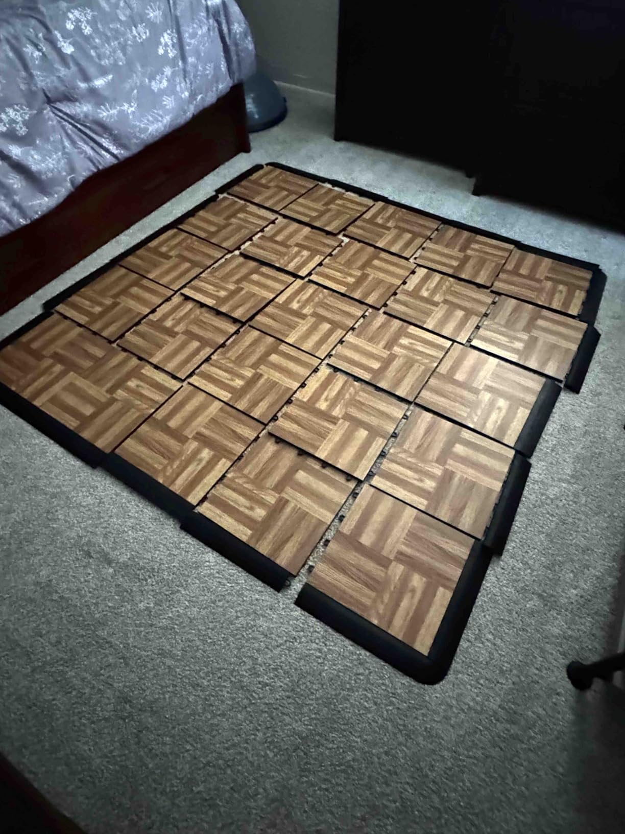 Big Floors Portable Dance Floor, Interlocking Dance Floor Tiles, Lightweight Plastic Modular Kit (3' X 3'), Dark Maple Finish, 21 Piece (9 Sq Ft) customer photo 2