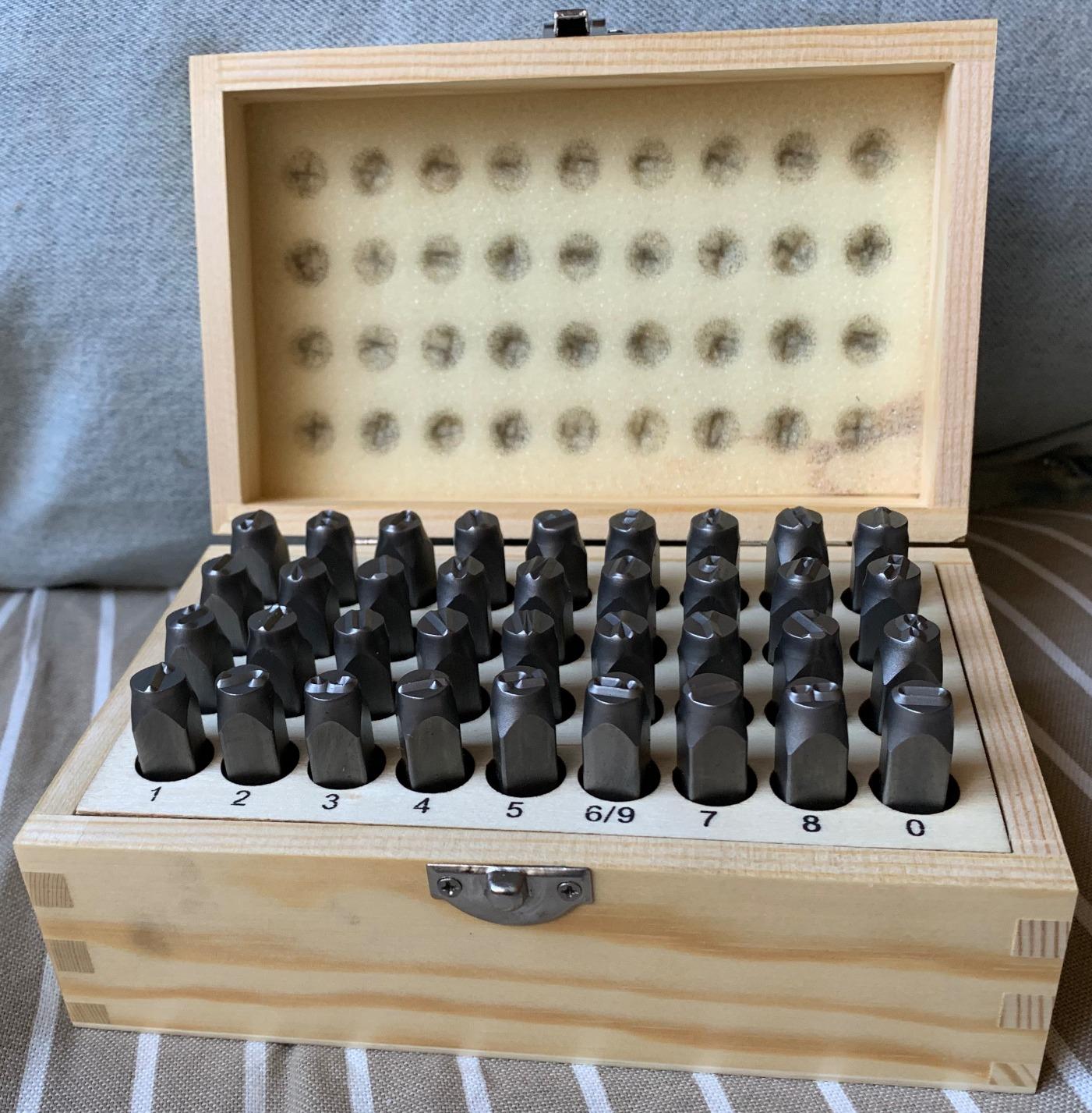 Amazon Basics Metal Stamping Kit, Alphabet and Number Stamps, 36-Piece Set with Wood Storage Case, 5/16 inch, for Leather, Wood, Metal Crafting customer photo 2