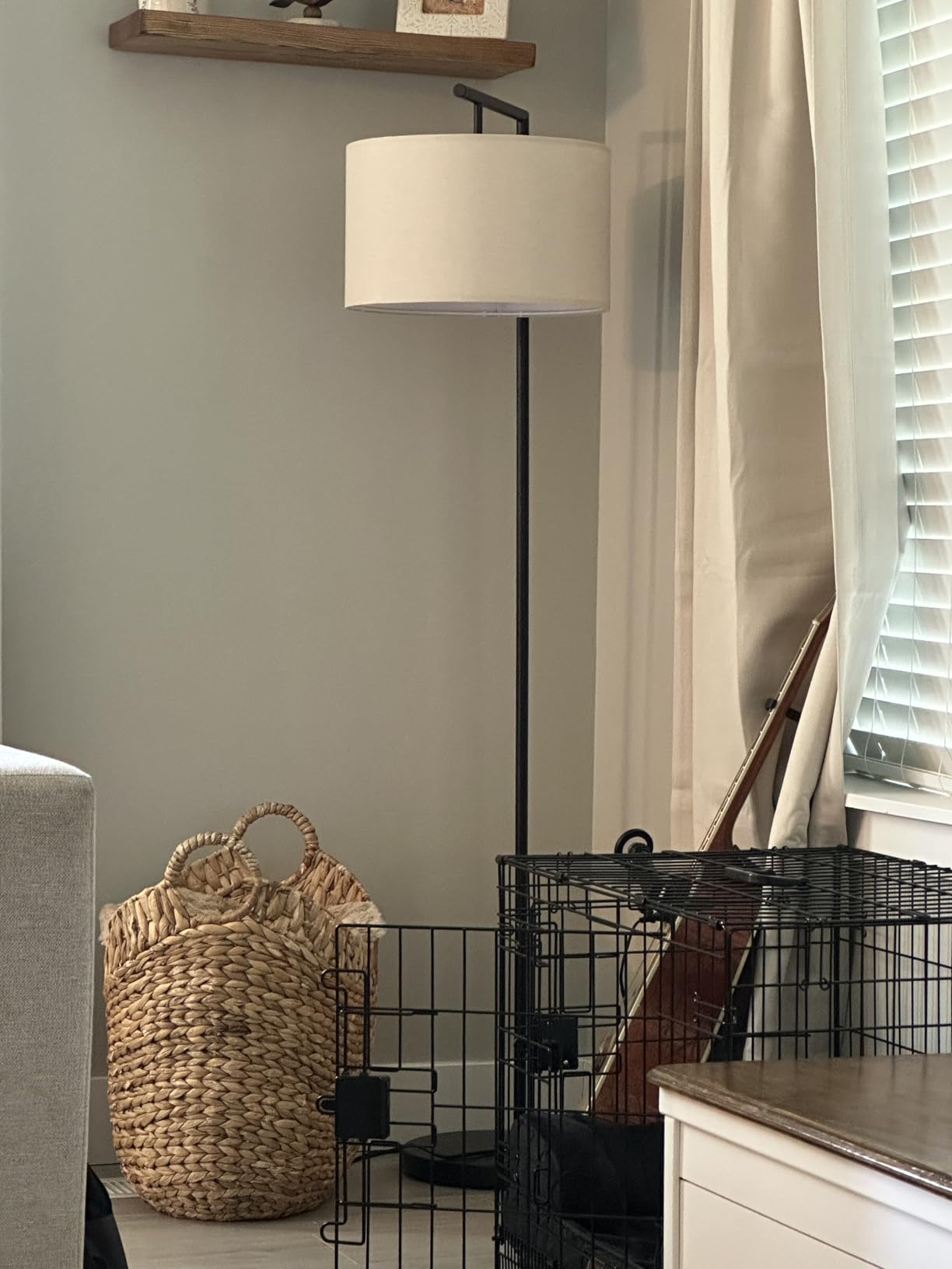 Brightech Montage Modern Floor Lamp - LED Standing Lamp with Tan Shade for Living Rooms & Offices - Bedroom Reading Light - Tall Corner Pole Lamp for Contemporary Home Decor - Black customer photo 1