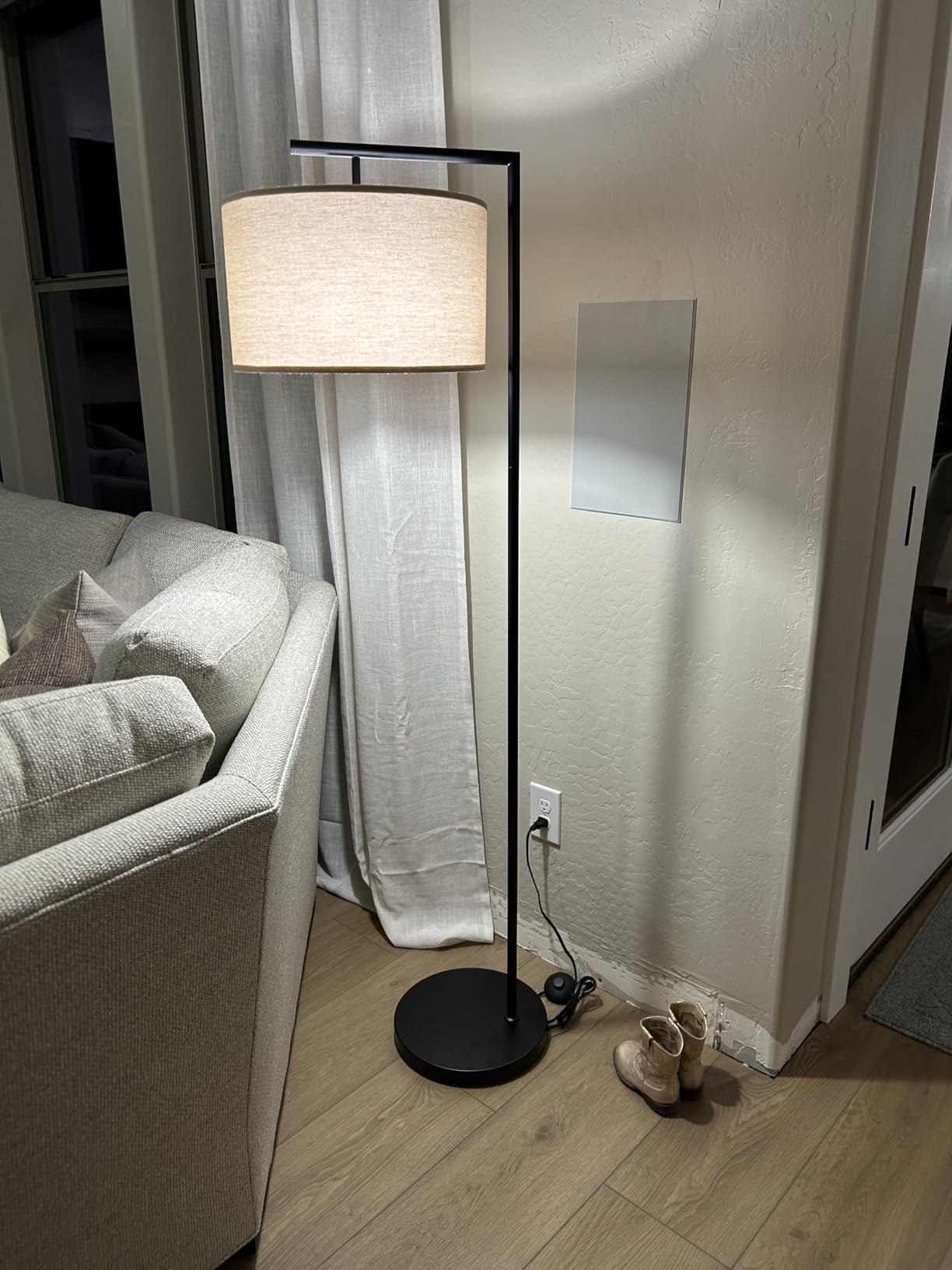 Brightech Montage Modern Floor Lamp - LED Standing Lamp with Tan Shade for Living Rooms & Offices - Bedroom Reading Light - Tall Corner Pole Lamp for Contemporary Home Decor - Black customer photo 2