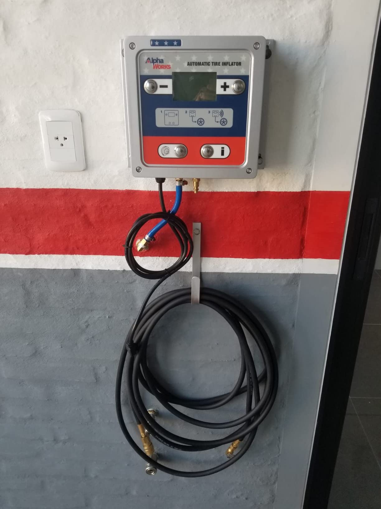 AlphaWorks Automatic Tire Inflator, LCD Gauge, 145 psi Max Pressure | steel construction; Digital tire inflator for shop air lines and tire service; wall-mount gauge supports fast pressure checks customer photo 2