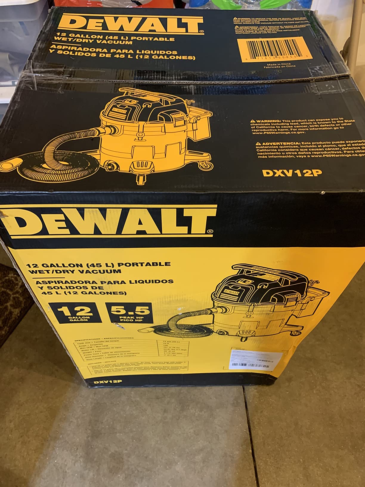 DEWALT 12 Gallon Poly Wet/Dry Vac, 5.5 HP Shop Vacuum Wet Vacuum Cleaner for Workshop, Jobsite, Commericial Area, Large Pick-Up Capacity, Yellow,DXV12P customer photo 1
