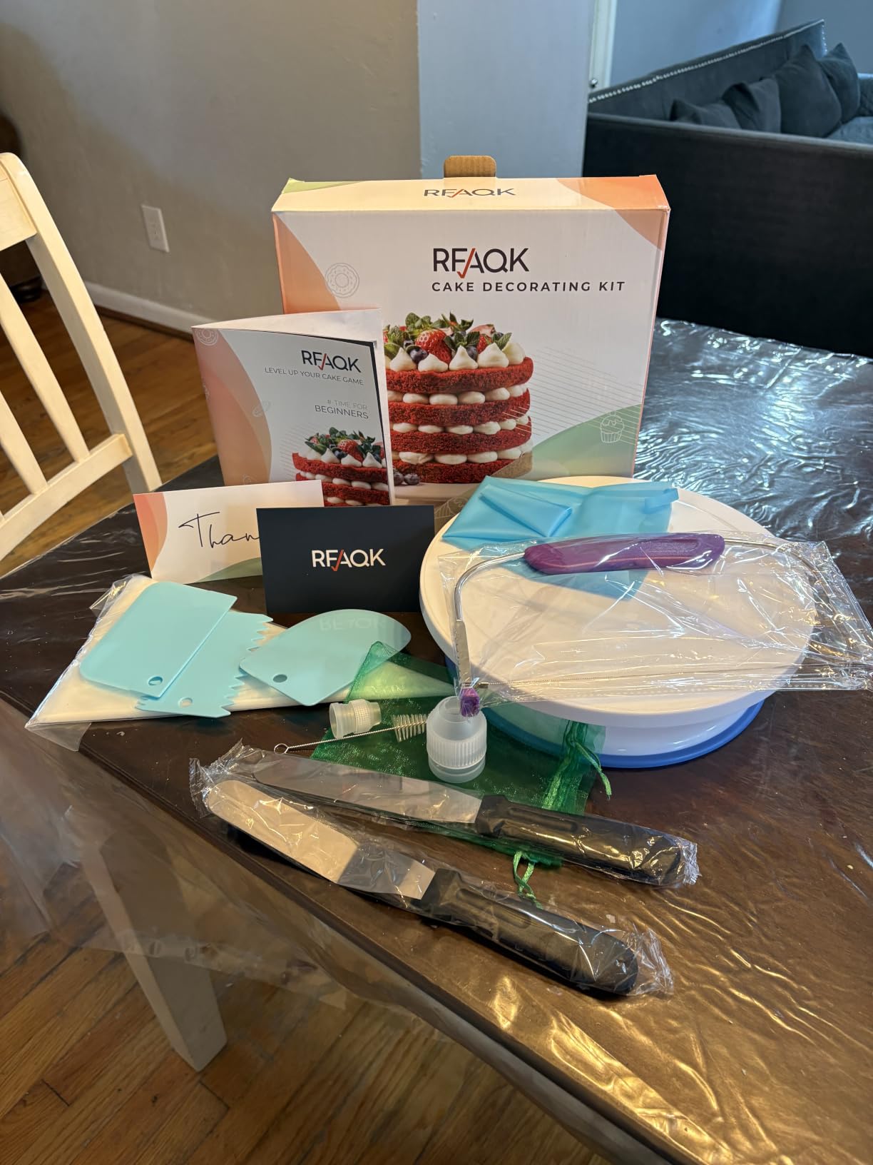 RFAQK 90PCs Cake Decorating Kit for Beginners, Baking Supplies Includes Cake Turntable, Cake Leveler, 24 Icing Piping Tips, 56 Piping Bags, 2 Couplers, Spatulas, Scrapers, Video Course and Booklet customer photo 1