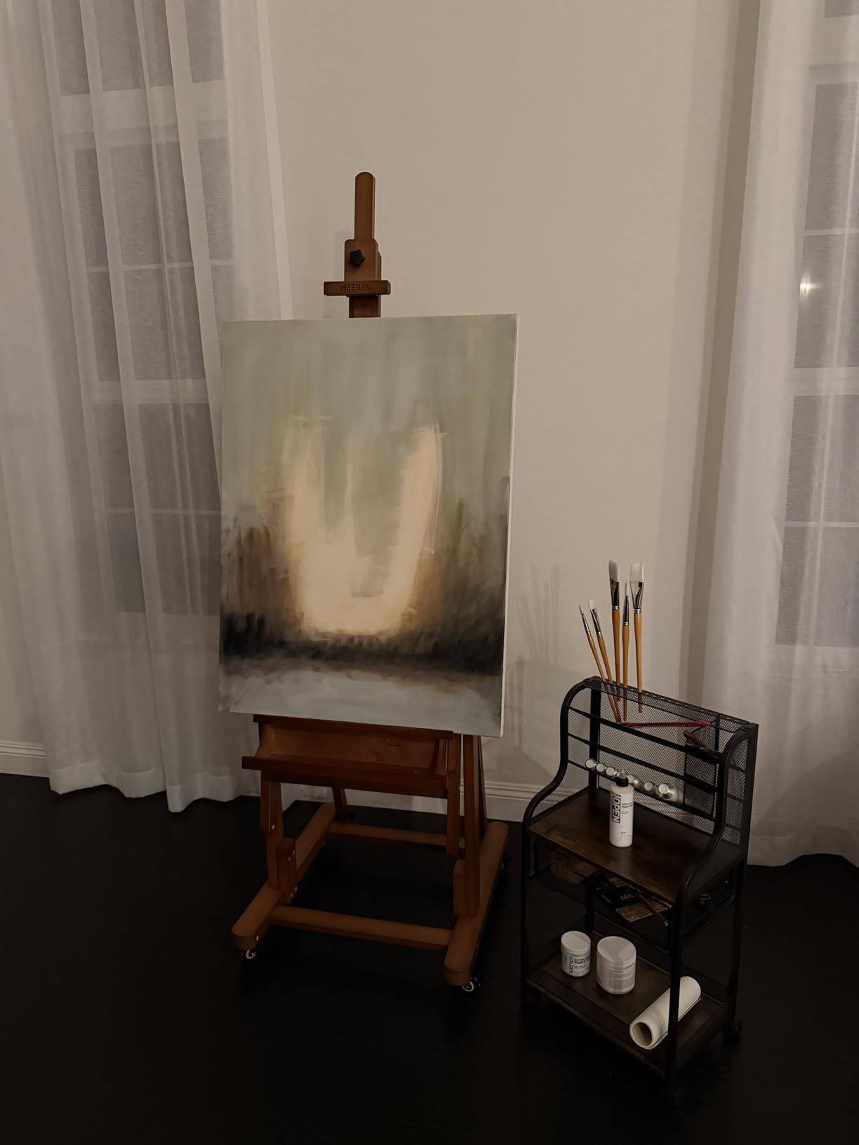 MEEDEN Extra Large Heavy-Duty H-Frame Studio Easel - Solid Beech Wooden Artist Professional Easel, Painting Art Easel Stand with 4 Premium Locking Silent Caster Wheels, Hold Max 82