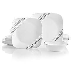 Corelle Vitrelle 18-Piece Service for 6 Dinnerware Set Triple Layer Glass and Chip Resistant, Lightweight Square Plates and Bowls Set, Timber Shadows customer photo 1