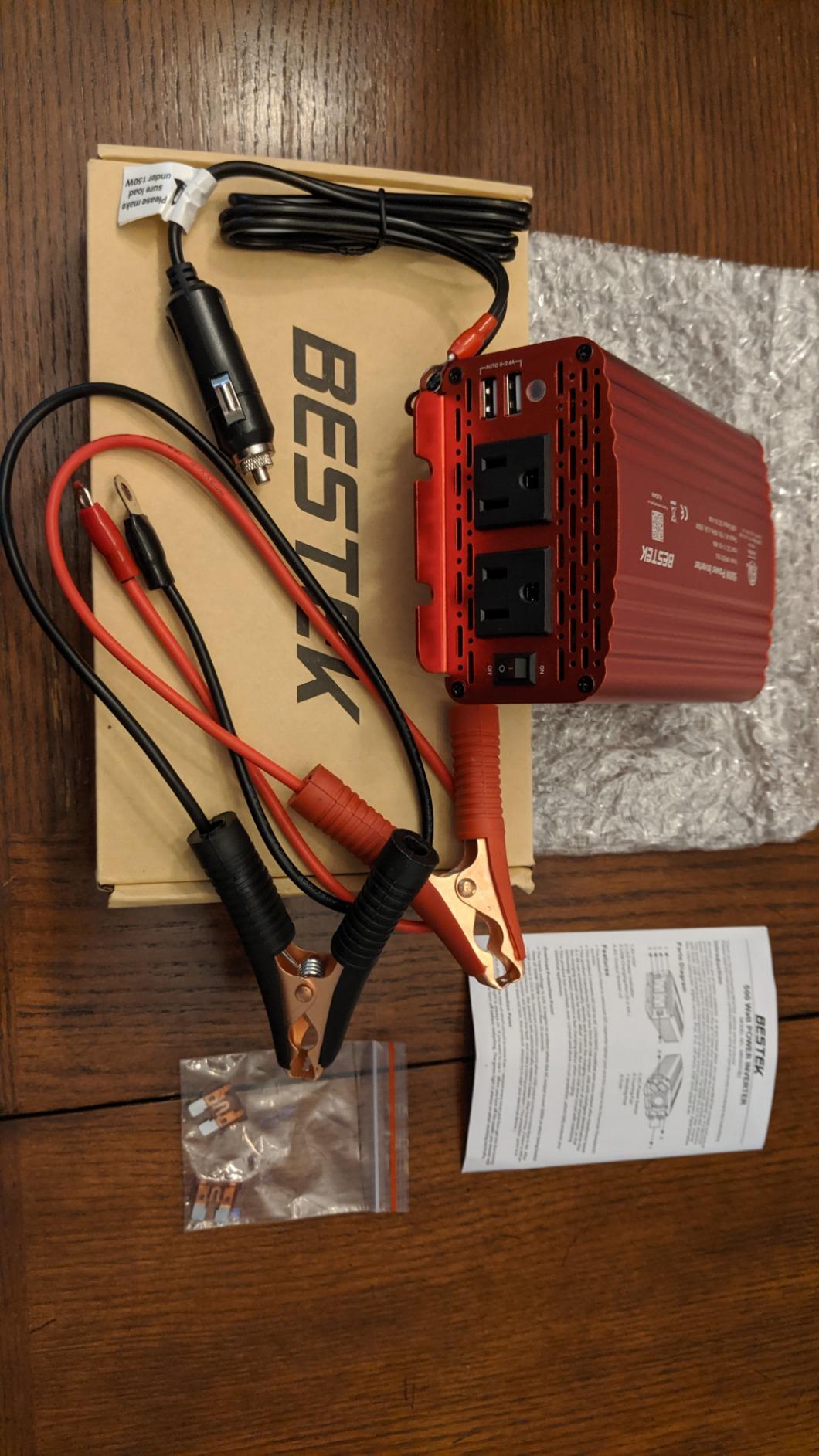 BESTEK 500W Power Inverter DC 12V to 110V AC Converter with Alligator Battery Clamp 4.8A Dual USB Car Charger ETL Listed | 4.8A Dual USB Ports, Dual AC Outlets, Alligator Battery Clamp, Car Charger Adapter for Phone/Laptop/Road Trip customer photo 2