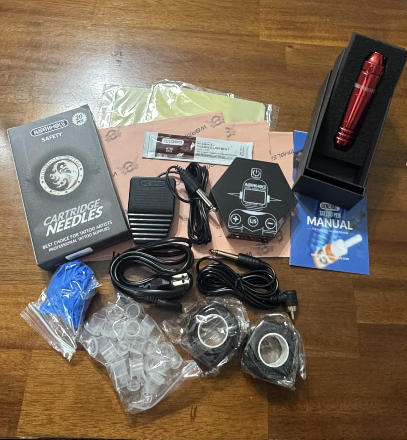 Wormhole Tattoo Kit for Beginners, Rotary Tattoo Pen Kit with 20 Color Inks, 20 Cartridge Needles & Power Supply for Tattoo Practice WTK090 customer photo 2