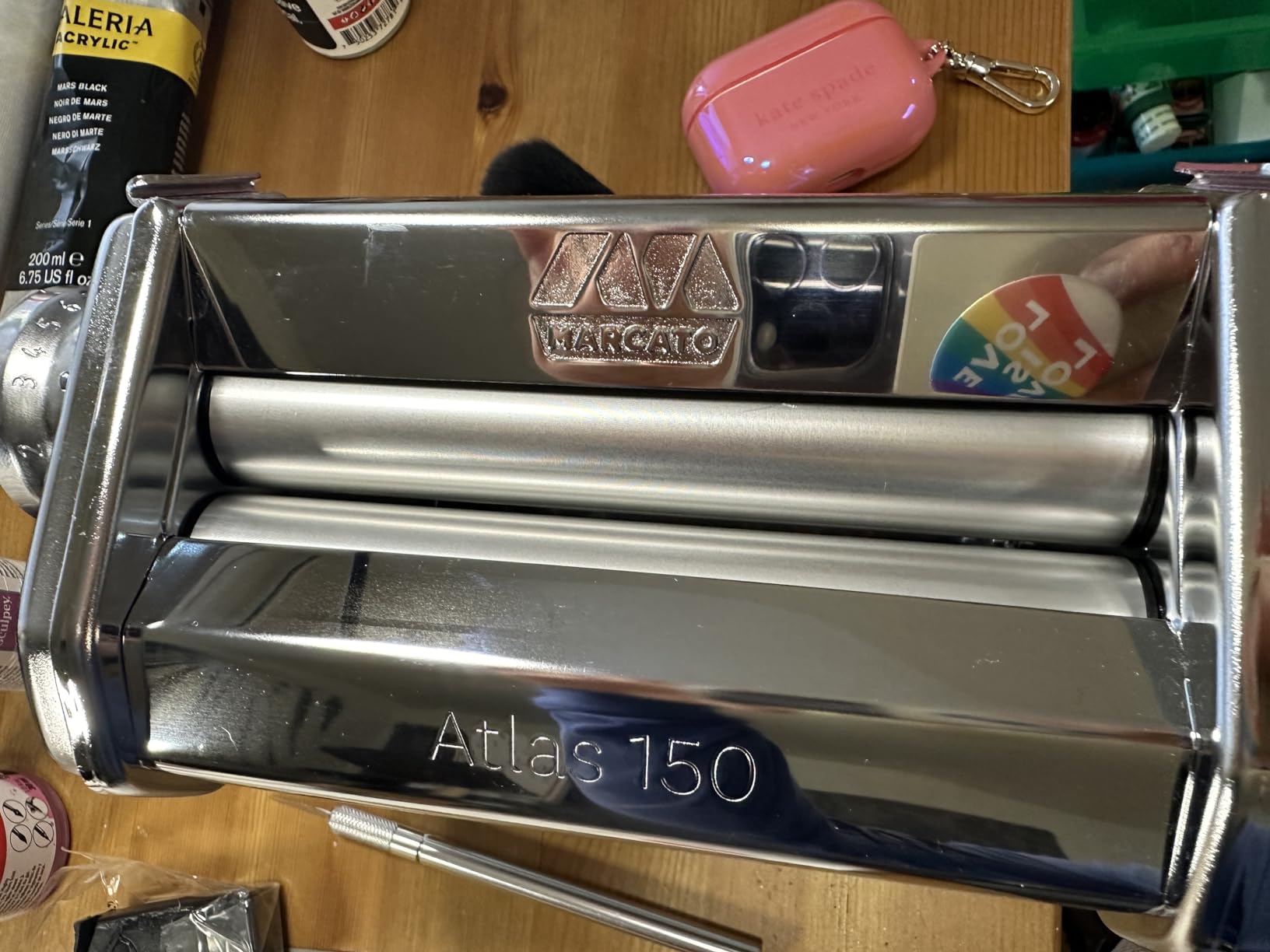 MARCATO Made in Italy Atlasmotor 110V Electric Pasta Machine, Chrome Steel. Set includes Atlas 150, handcrank, clamp, Pastadrive motor, and instruction manual customer photo 2