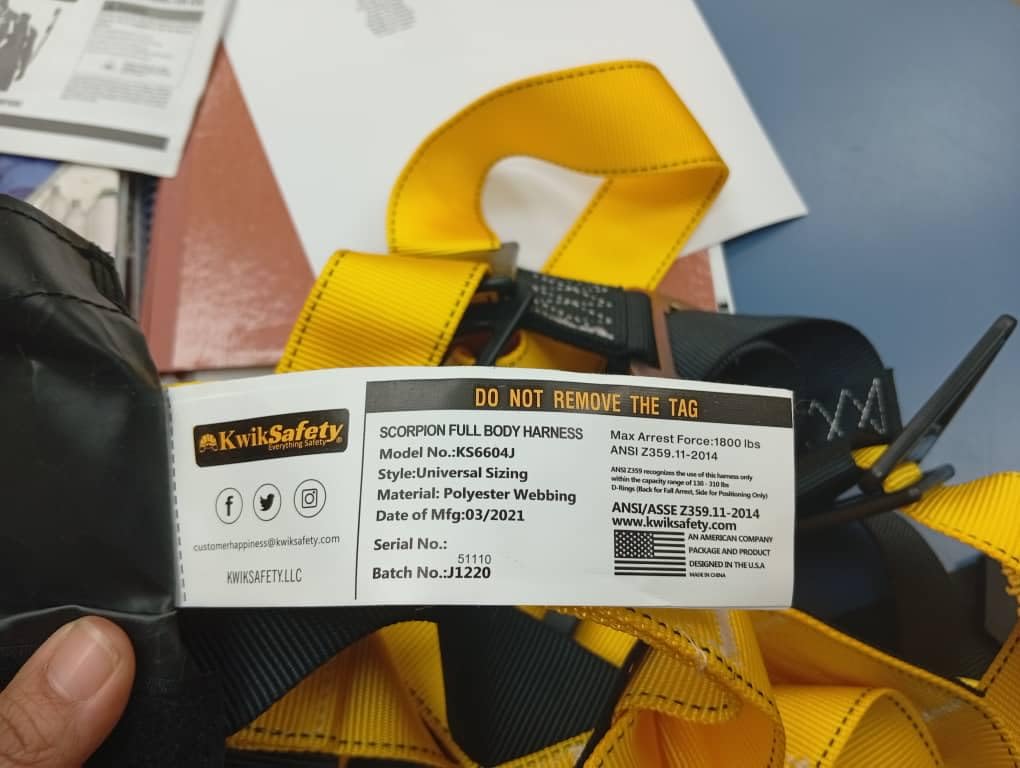 KwikSafety - SCORPION Safety Harness [w/Attached 6ft Lanyard] Safety Harness Fall Protection Kit ANSI OSHA customer photo 2