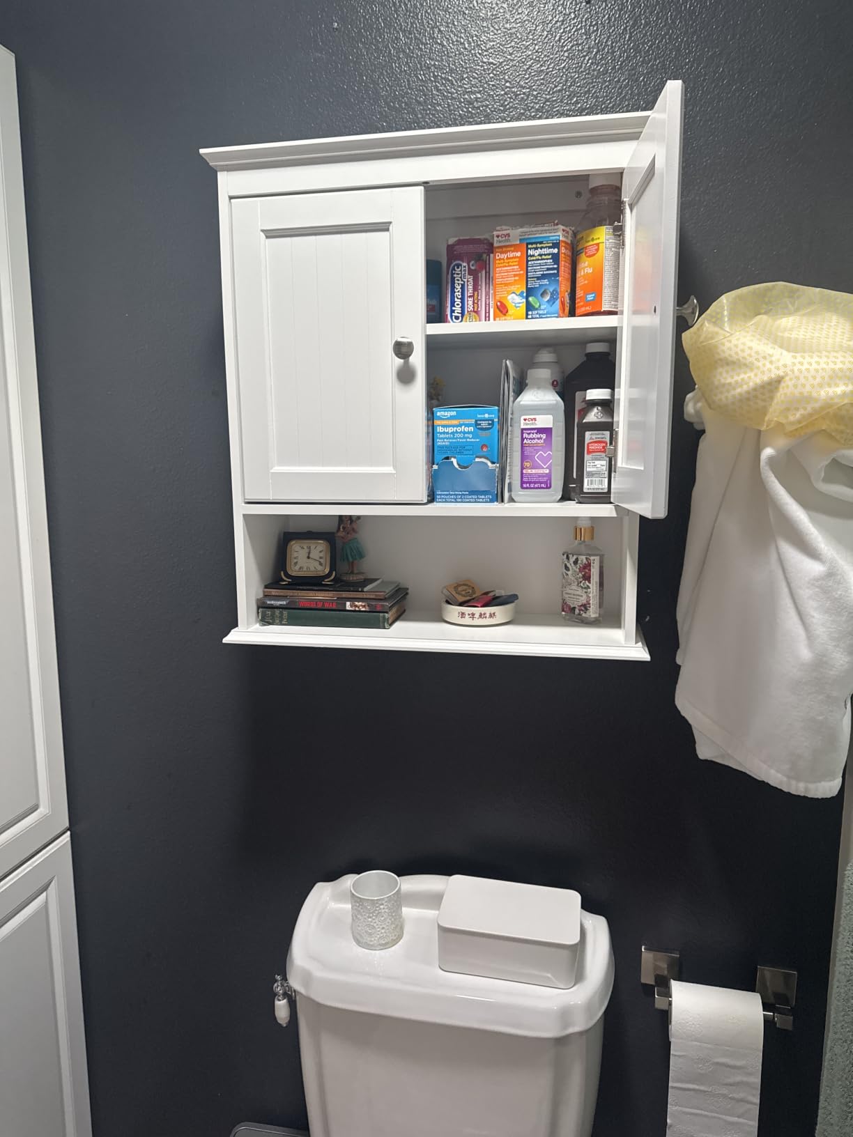 Spirich Bathroom Wall Cabinet with Beadboard Doors, White Medicine Cabinet | Adjustable Shelf, Open & Concealed Storage, Space-Saving Over-Toilet Design customer photo 1