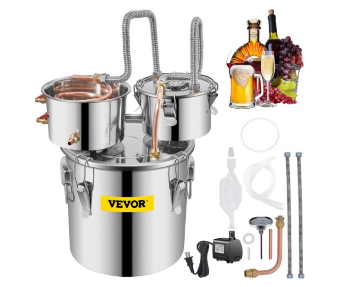 VEVOR Alcohol Still, 3 Gallon, Stainless Steel Alcohol Distiller with Copper Tube & Build-in Thermometer & Water Pump, Double Thumper Keg Home Brewing Kit, for DIY Whiskey Wine Brandy customer photo 1