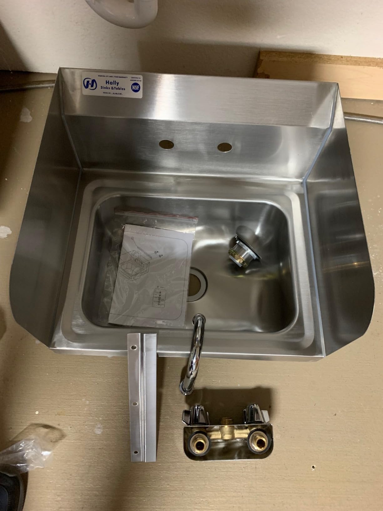 HALLY Stainless Steel Sink for Washing with Faucet and Side Splash, NSF Commercial Wall Mount Hand Basin for Restaurant, Kitchen and Home, 17 x 15 Inches customer photo 1