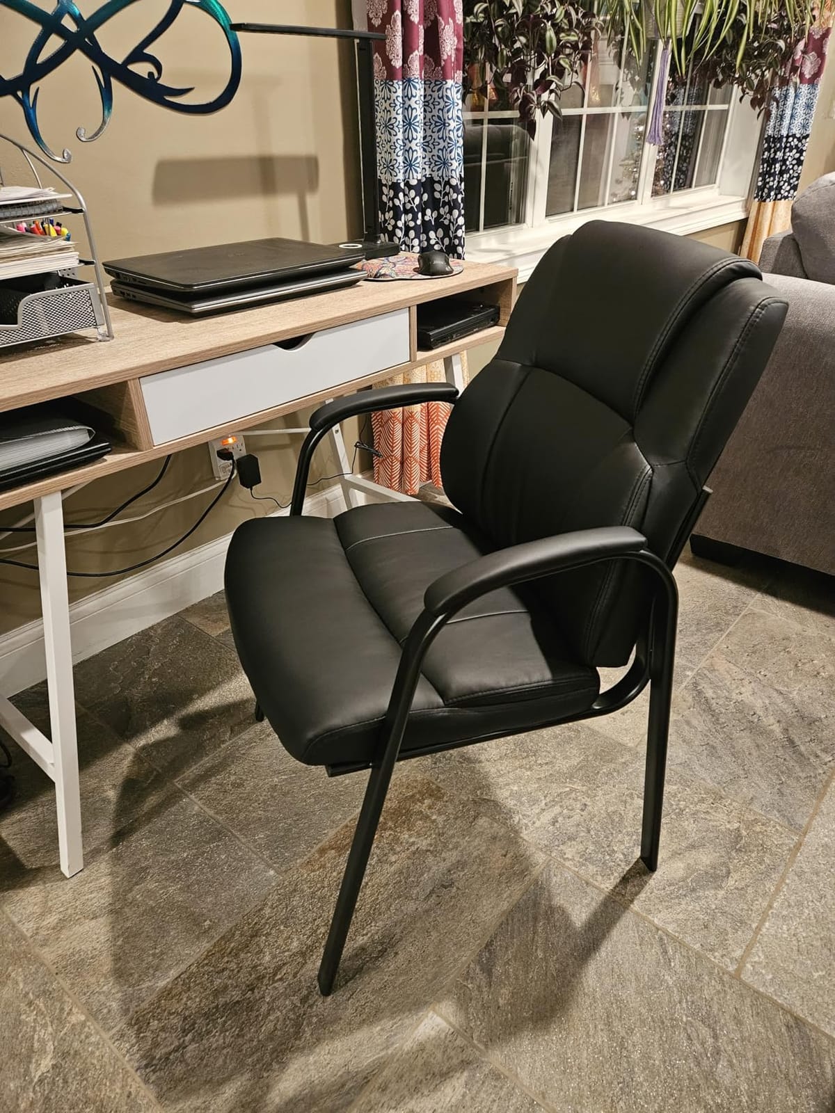CLATINA Leather Guest Chair with Padded Arm Rest for Reception Meeting Conference and Waiting Room Side Office Home Black 2 Pack customer photo 2