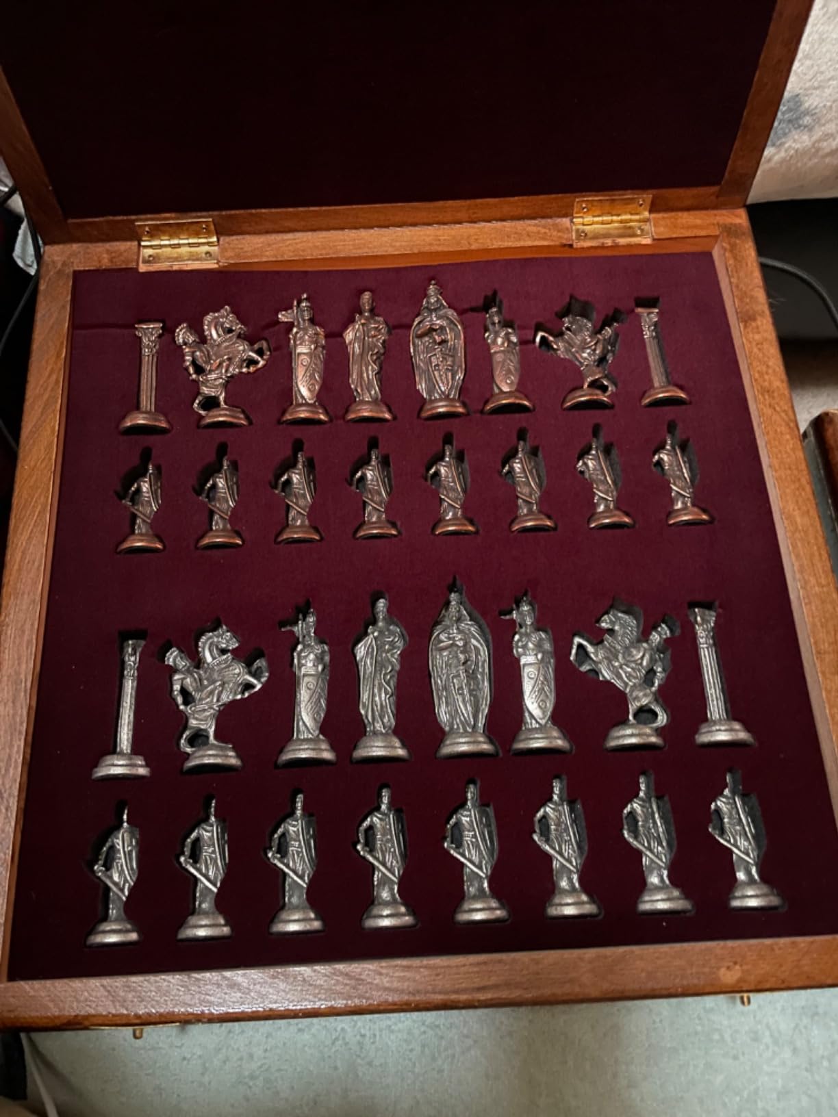 Medieval British Army Antique Copper Metal Chess Set for Adults, Handmade Pieces and Natural Solid Wooden Chess Board with Storage Inside customer photo 2