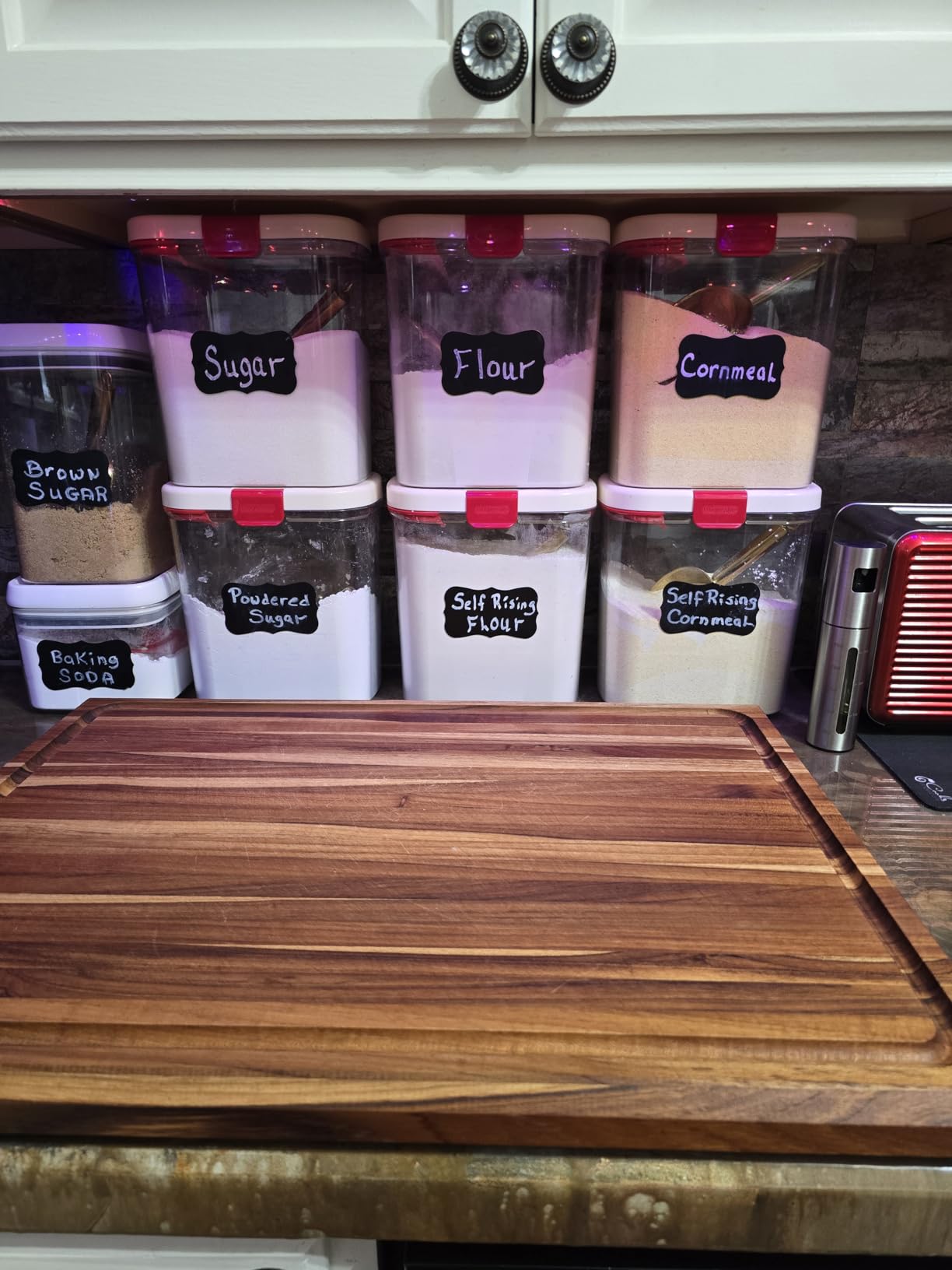 M MCIRCO Extra Large 7qt / 6.5L/220oz Tall Food Storage Containers, WIDE & DEEP, 4-Piece Plastic Airtight Kitchen Pantry Storage Containers for Flour, Sugar, with 4 Measuring Cups,20 Labels customer photo 1