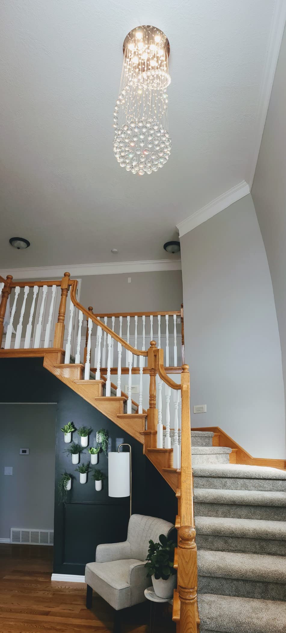Luxury Large Foyer Chandelier, Modern 12-Lights Round Raindrop Crystal Chandeliers High Ceiling Flush Mount Light Fixtures for Hallway, Entryway, Stairs, Front Entrance D31.5 X H86.7 of CRYSTOP customer photo 1
