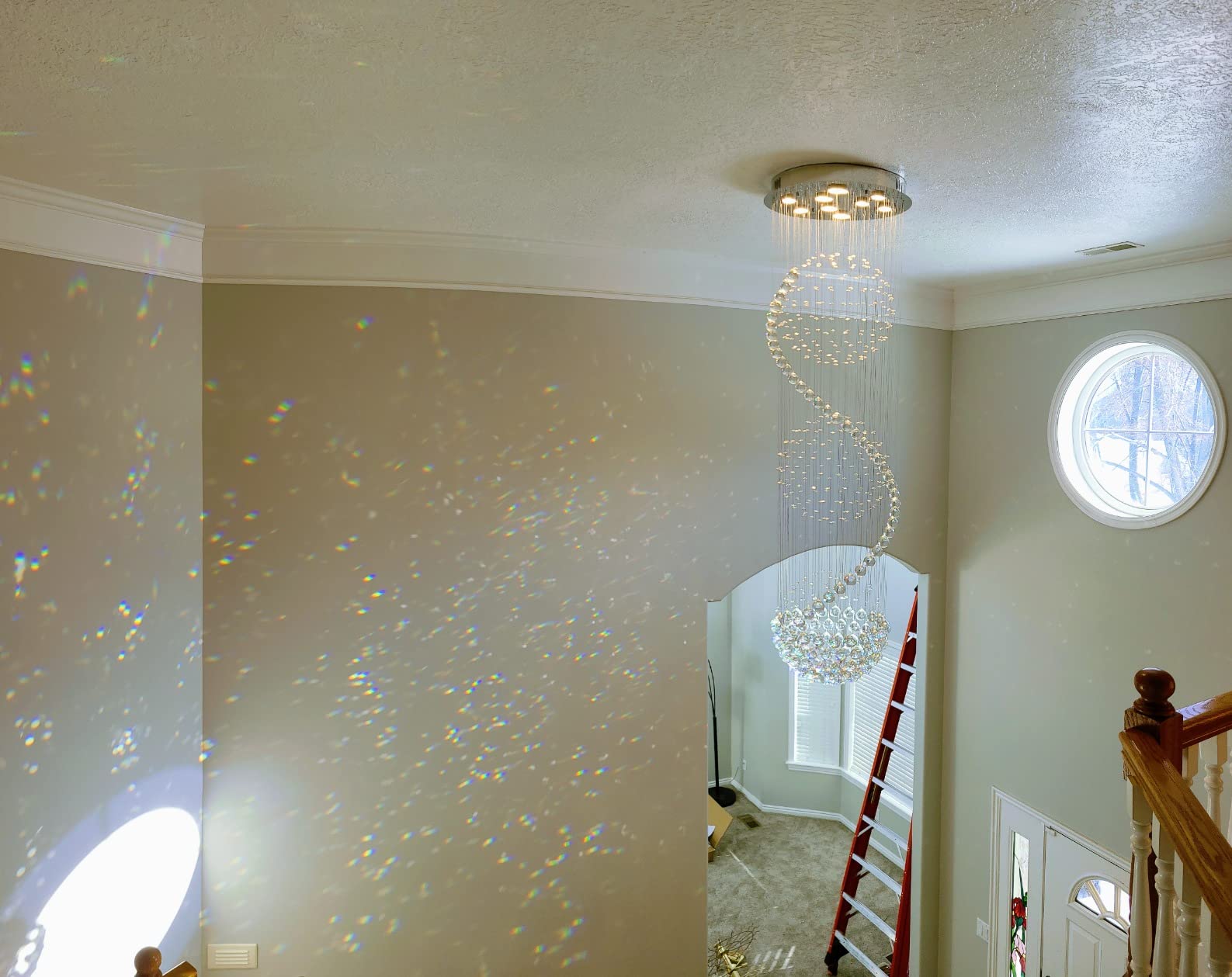Luxury Large Foyer Chandelier, Modern 12-Lights Round Raindrop Crystal Chandeliers High Ceiling Flush Mount Light Fixtures for Hallway, Entryway, Stairs, Front Entrance D31.5 X H86.7 of CRYSTOP customer photo 2