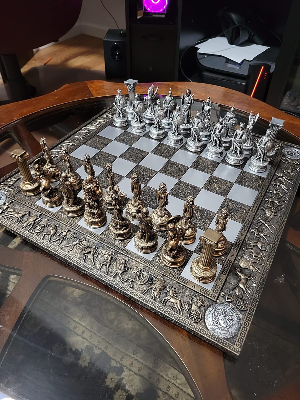 Greek Mythology Olympus Gods Zeus vs Poseidon Pewter and Bronze Color Chess Set with 17