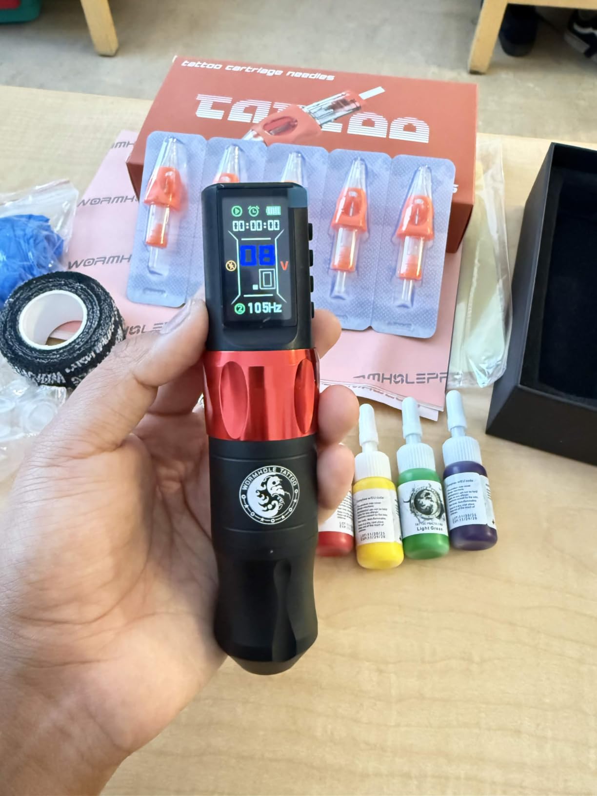 Wormhole Tattoo Gun Kit Uninterrupted Power Set for Beginners-Auri WTK070 | Lightweight Aluminum Alloy Tattoo Pen, Steady Power Supply, Complete Tattoo Practice Set customer photo 2