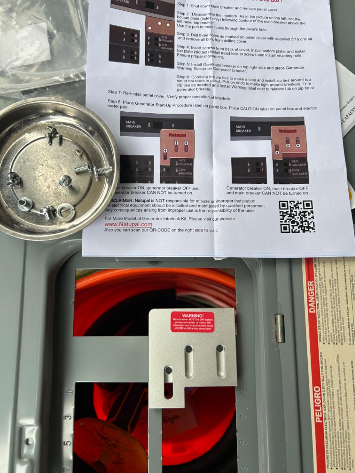 Generator Interlock Kit Compatible with Square D QO or Homeline 150 or 200 amp panels. 1 3/8 inches Spacing between main and generator breaker, Professional and Interlock Kit (SD200A) customer photo 2