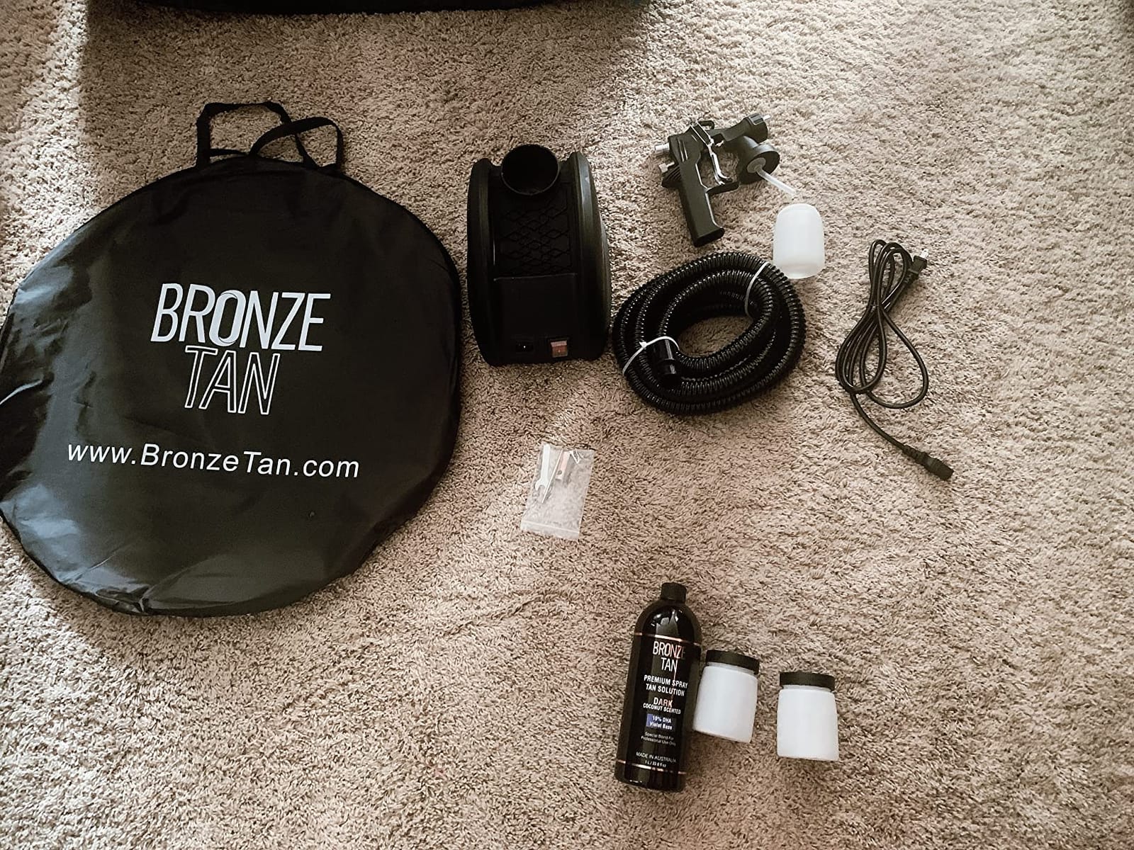 Bronze Tan Spray Tan Machine Kit with Pop Up Tent, Supplies and 3 Cups | Complete spray tan kit for salons and mobile artists with HVLP machine, pop-up tent, disposable supplies and 3 solution cups. customer photo 2