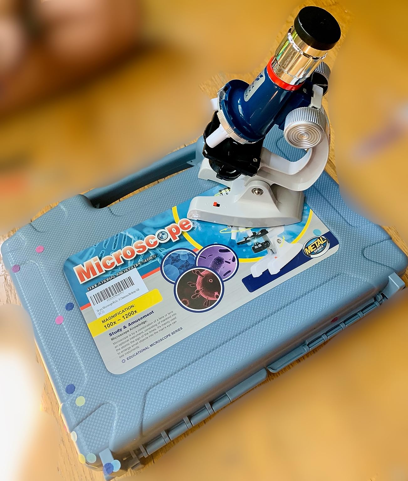 58-Piece Kids Microscope Kit - 100X-1200X Magnification, Metal Body, LED Light, Carrying Box - Science Experiment Toy for Kids Ages 5-12 customer photo 1