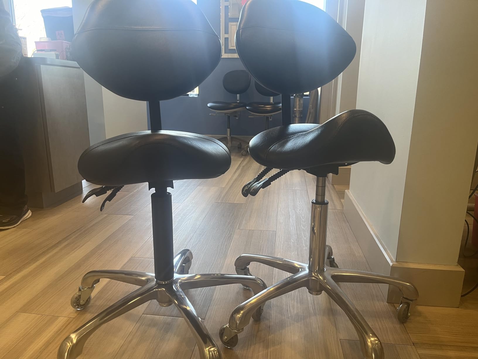 Saddle Stool Dental Hygienist Rolling Chair with Back Support, Black, Esthetician Chair Saddle Stool Adjustable Height for Lash Salon Tattoo Shop Spa Dentist Clinic customer photo 2