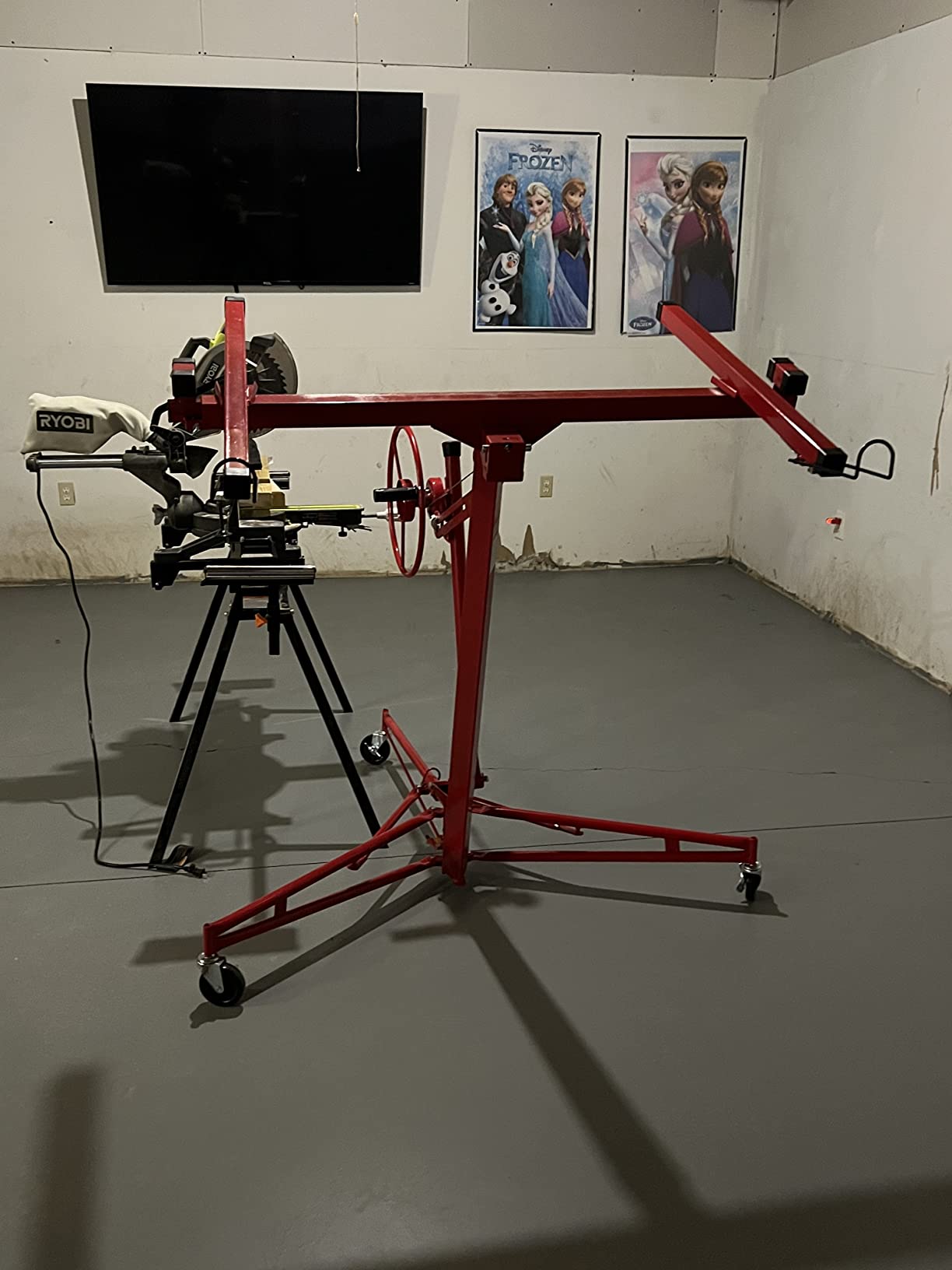 16 ft Drywall Lift Panel Rolling Hoist Jack Lifter for Sheetrock | Drywall Lifting Construction Tool with Caster Wheels and Adjustable Telescopic Arm, Red customer photo 1