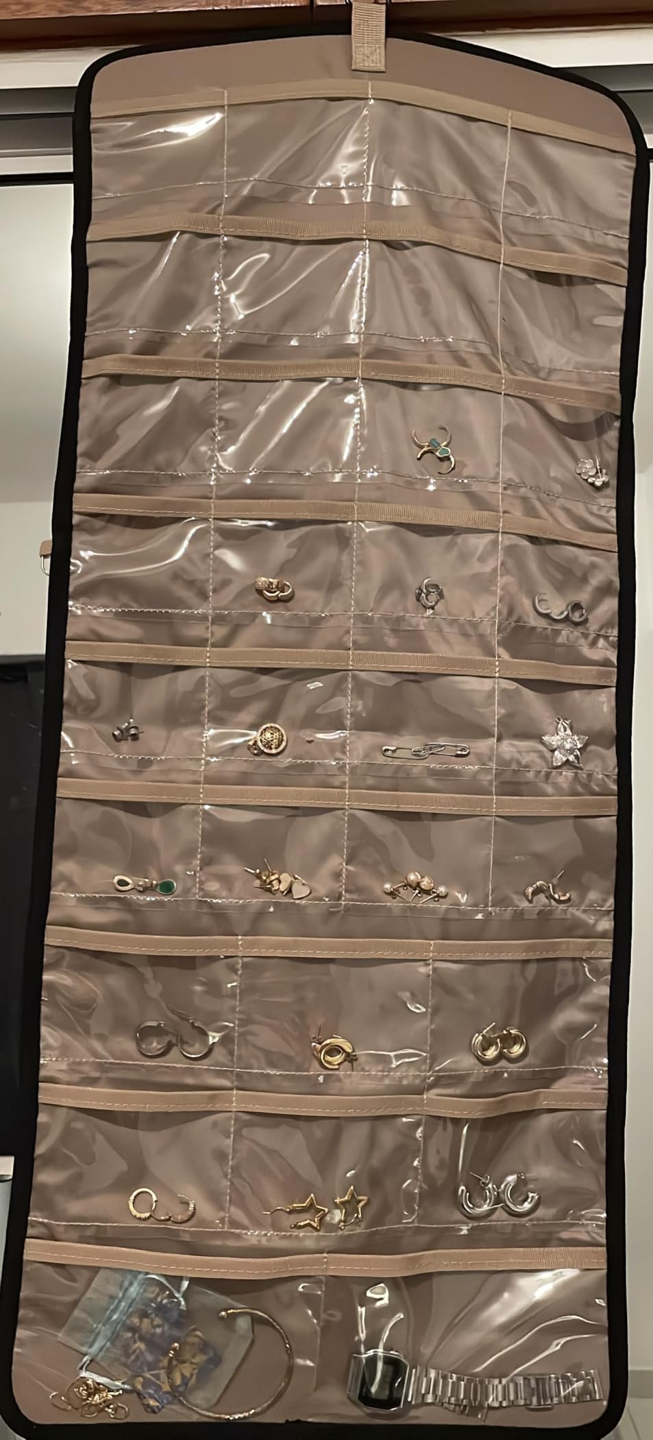 BAGSMART Hanging Jewelry Organizer Storage Roll with Hanger Metal Hooks Double-Sided Jewelry Holder for Earrings, Necklaces, Rings on Closet, Wall, Door, 1 piece, Large, Black customer photo 1