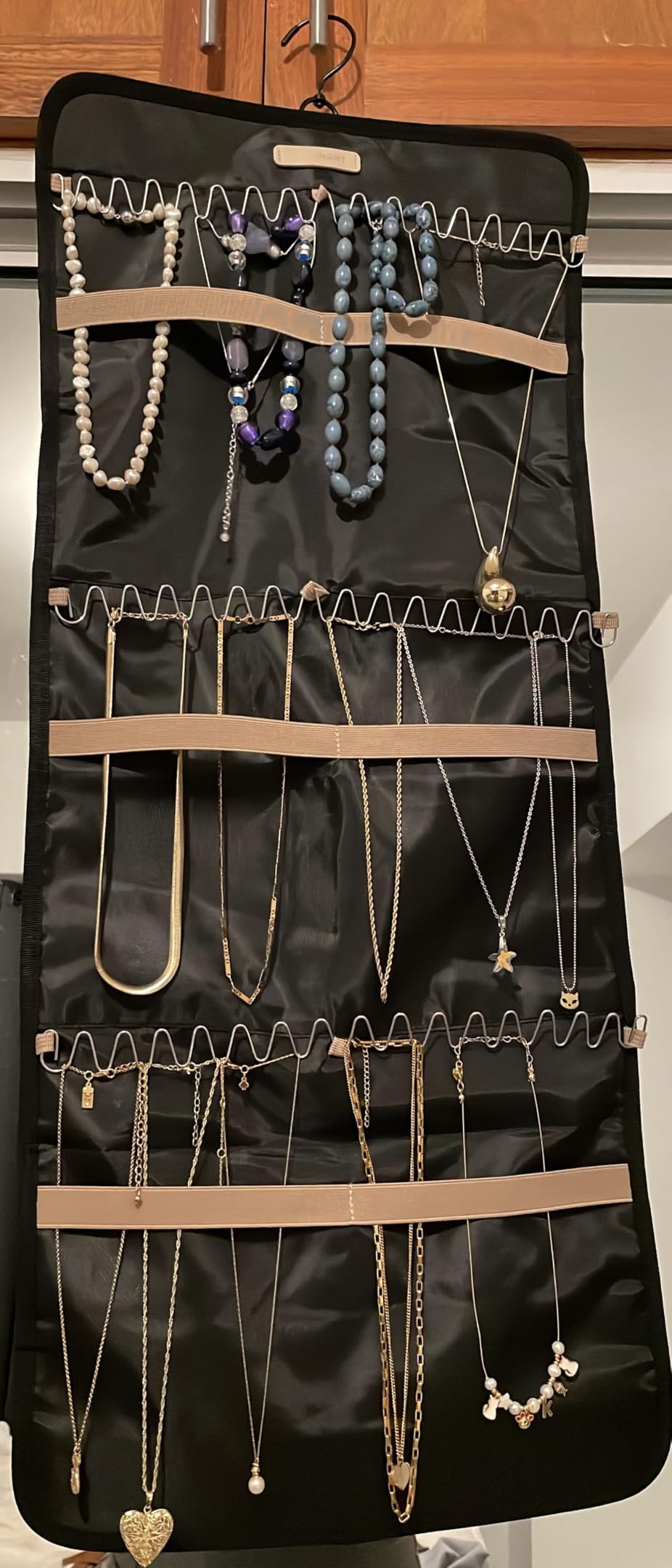 BAGSMART Hanging Jewelry Organizer Storage Roll with Hanger Metal Hooks Double-Sided Jewelry Holder for Earrings, Necklaces, Rings on Closet, Wall, Door, 1 piece, Large, Black customer photo 2