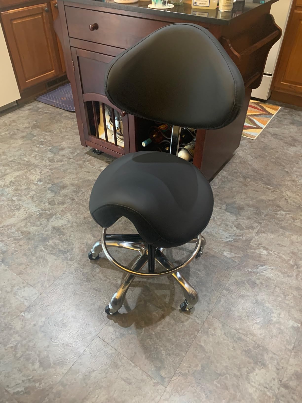 Saddle Stool Rolling Chair Tall with Backrest Foot Rest Hydraulic Swivel Adjustable Height Ergonomic Tilt Thick Seat with Casters for Dental Hygienist Eyelash Technician Hairstylist Black customer photo 1