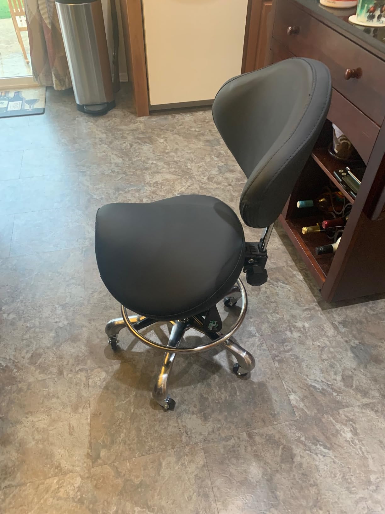 Saddle Stool Rolling Chair Tall with Backrest Foot Rest Hydraulic Swivel Adjustable Height Ergonomic Tilt Thick Seat with Casters for Dental Hygienist Eyelash Technician Hairstylist Black customer photo 2