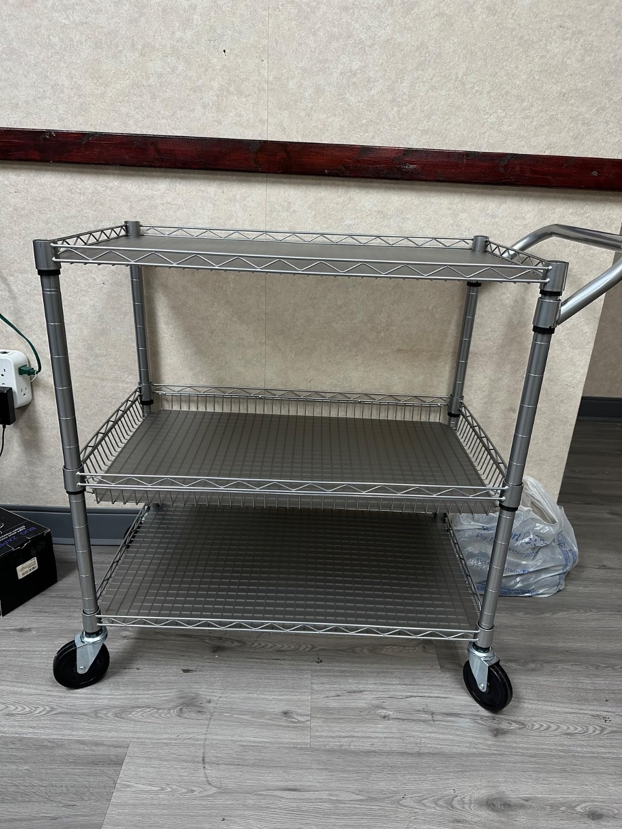 990Lbs Capacity Heavy Duty Rolling Utility Cart, NSF Rolling Carts with Wheels, Commercial Grade Metal Cart with Handle Bar & Shelf Liner, Trolley Serving Cart for Restaurant, Kitchen, Gray customer photo 2