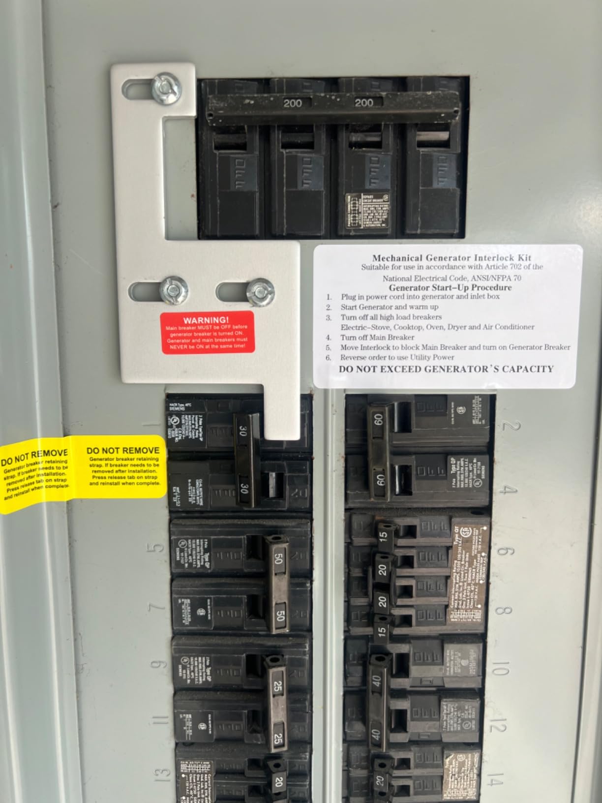 Generator Interlock Kit Compatible with GE General Electeric Vertical Main150 or 200 Amp Panels. 2 1/4