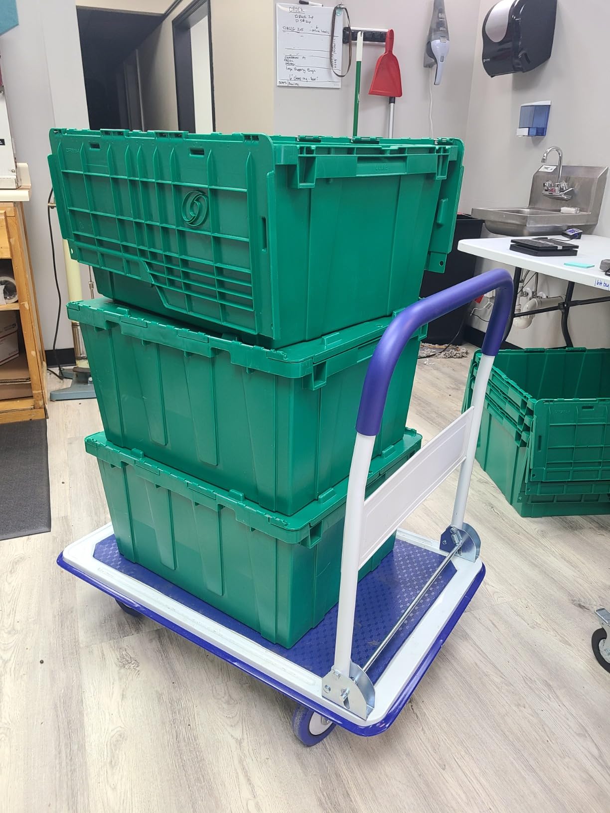 Heavy Duty Foldable Push Cart Dolly | 660 lbs. Capacity | Upgraded Collapsible Hand Truck Folding Platform with Swivel Wheels | Flat Bed Moving Wagon | Space Saving Push Handle (Blue) customer photo 1