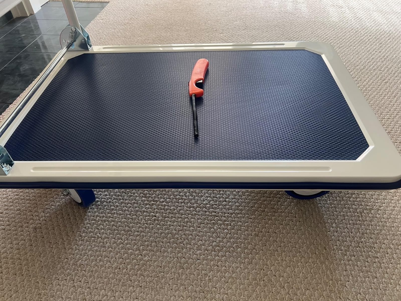 Heavy Duty Foldable Push Cart Dolly | 660 lbs. Capacity | Upgraded Collapsible Hand Truck Folding Platform with Swivel Wheels | Flat Bed Moving Wagon | Space Saving Push Handle (Blue) customer photo 2