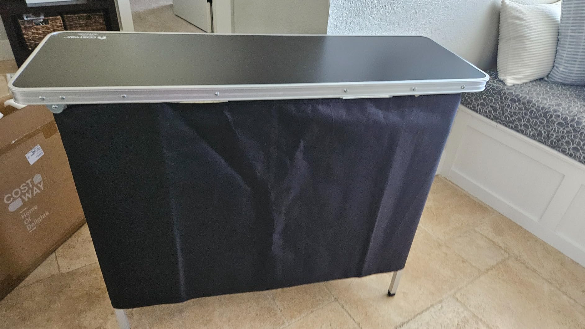 Giantex Portable Bar Table for Events, Folding Mobile Bartending Station with Storage Shelves, Removable Privacy Skirt, Carrying Case, for Parties, Catering, Trade Shows (Black, 43.5''L x 34.5''H) customer photo 1