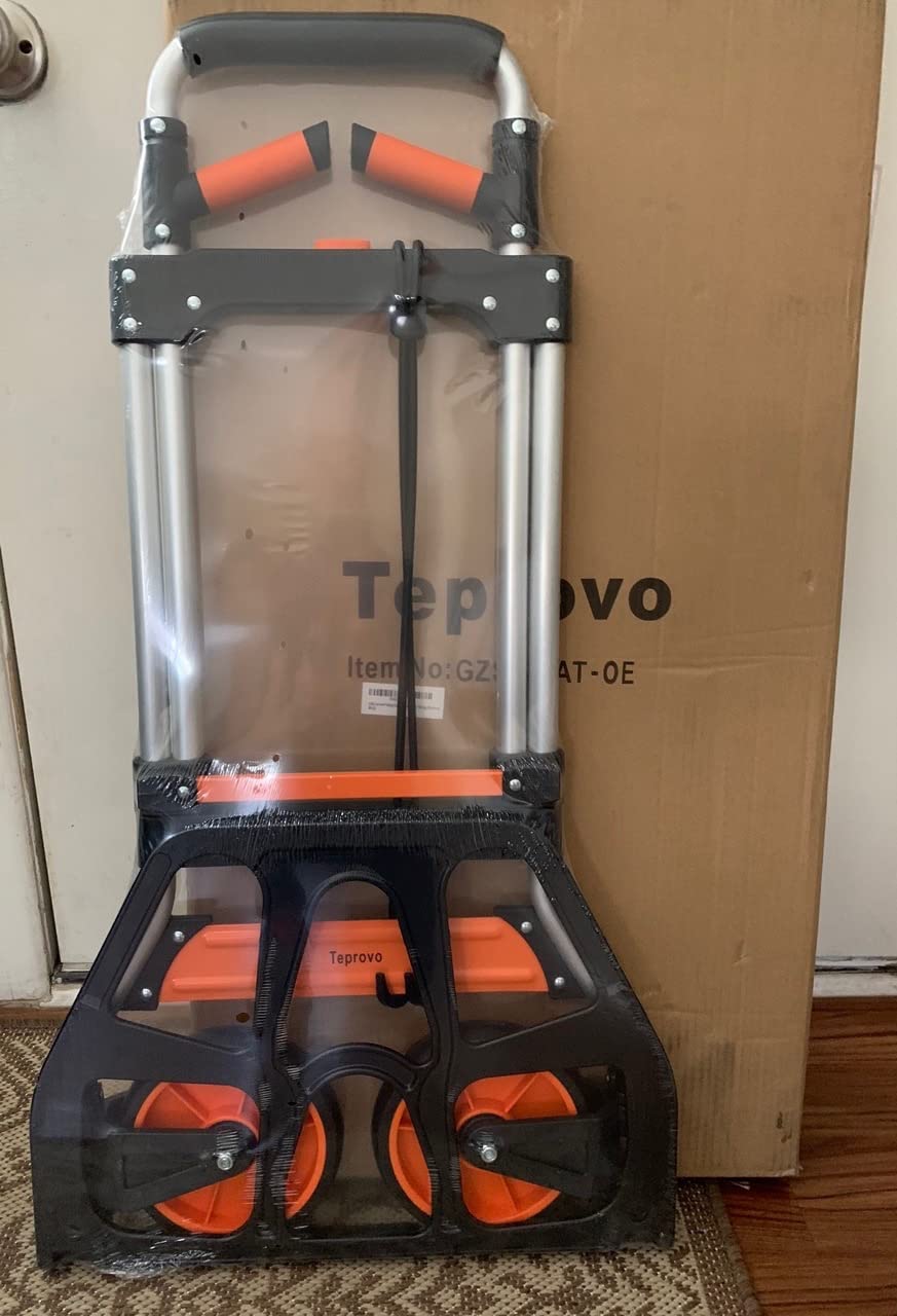 Teprovo Dolly Cart, 309 lb Aluminum Folding Hand Truck with Swivel Handle, Heavy Duty Utility Dolly Foldable Trolley with Elastic Cord, 7 Inch Wheels for Moving, Warehousing, Shopping and More customer photo 2