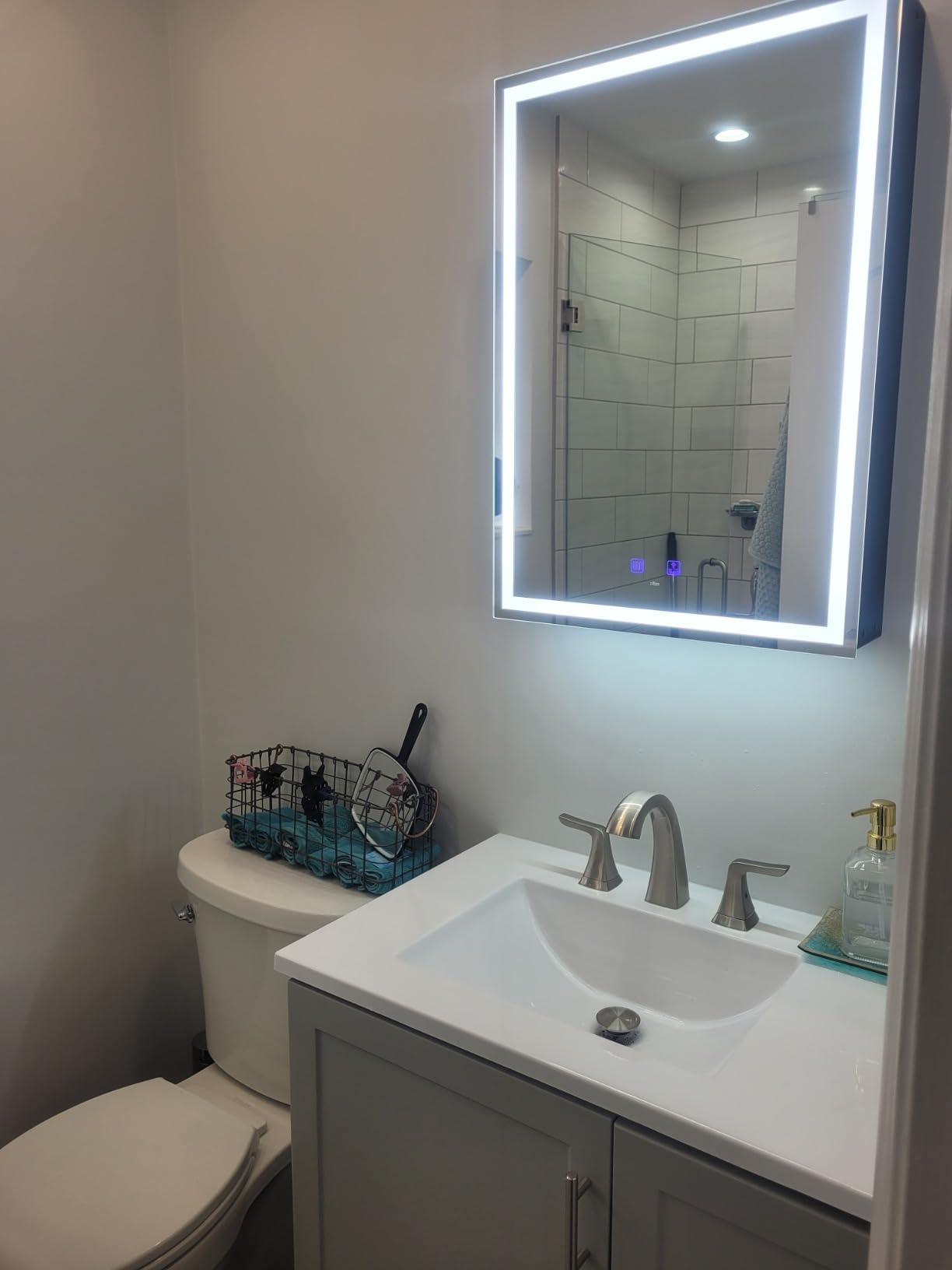 20x28 Inch Left Hinge Aluminum LED Bathroom Medicine Cabinet with Mirror | Light Adjustment, Anti-Fog, Sockets&USBs, High Capacity, Easy to Install customer photo 2