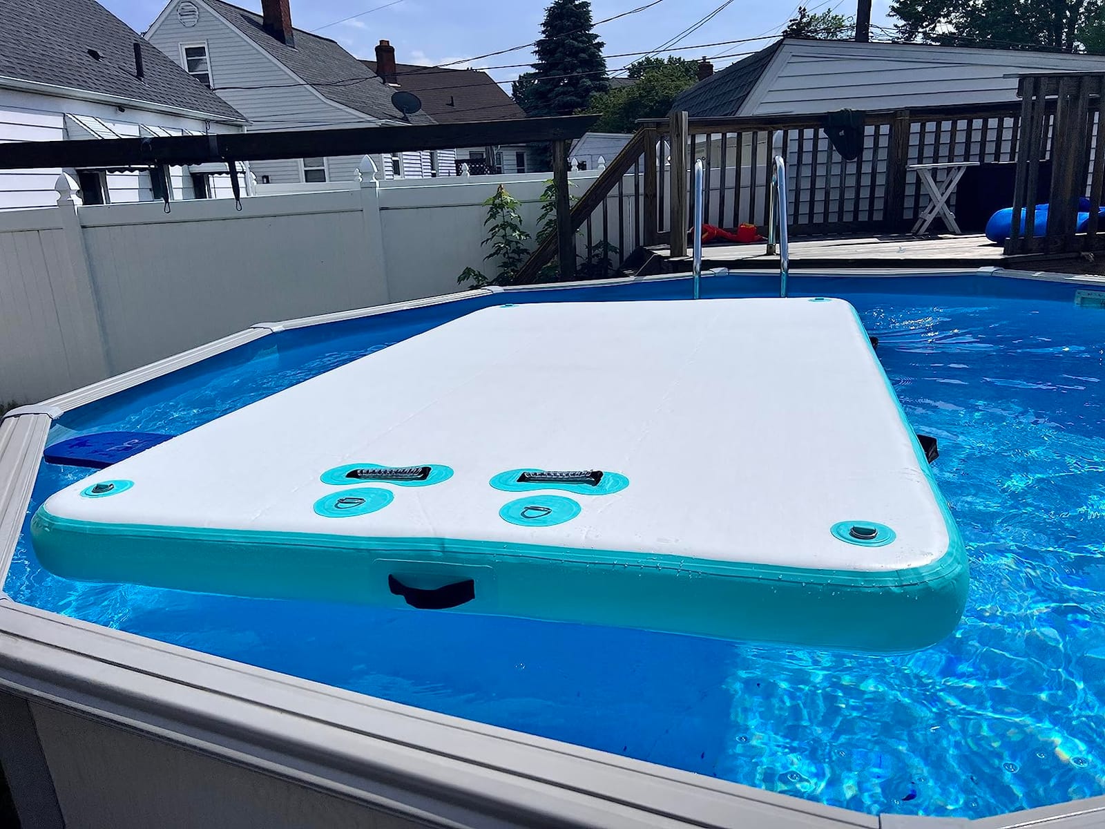 5ft/6ft/8ft/10ft Floating Dock Water Platform, Multi-People Inflatable Floating Mat | Stable dock platform structure, suitable for lake, boats, water island and swimming pool for group water activities customer photo 2